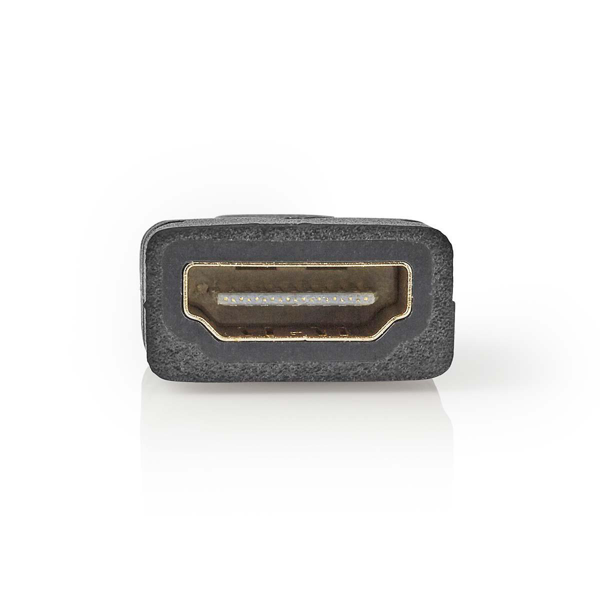 Connettore HDMI nero con pin color oro, su sfondo bianco.