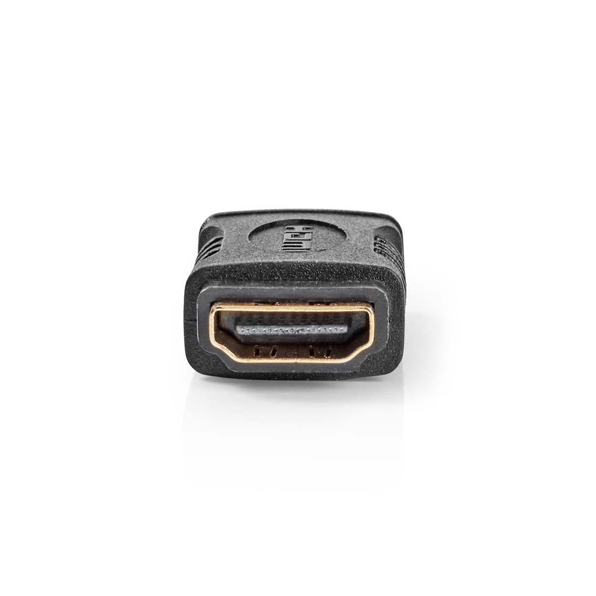 Adattatore HDMI nero con connettore dorato. Sfondo bianco.