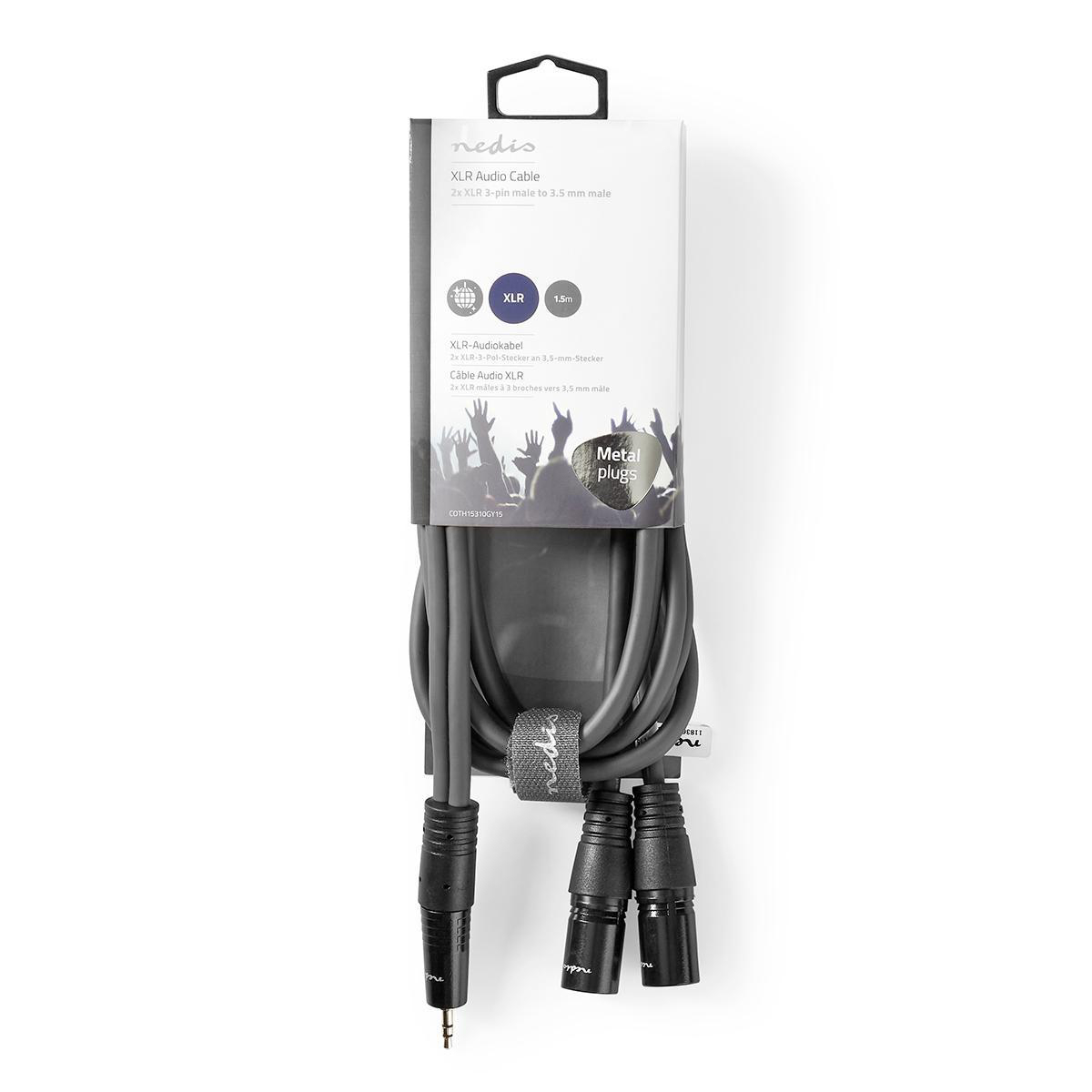 Cavo audio XLR, 2x XLR maschio a 3 pin a 3,5 mm maschio, in confezione retail.