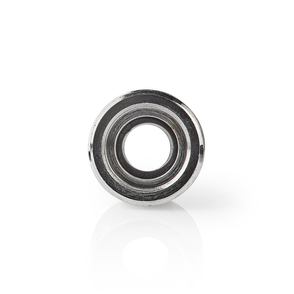 Nahaufnahme eines glänzenden, verchromten Rings mit zwei konzentrischen Kreisen.