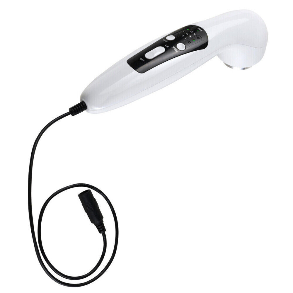 Dispositivo medico portatile bianco con cavo e connettore neri.