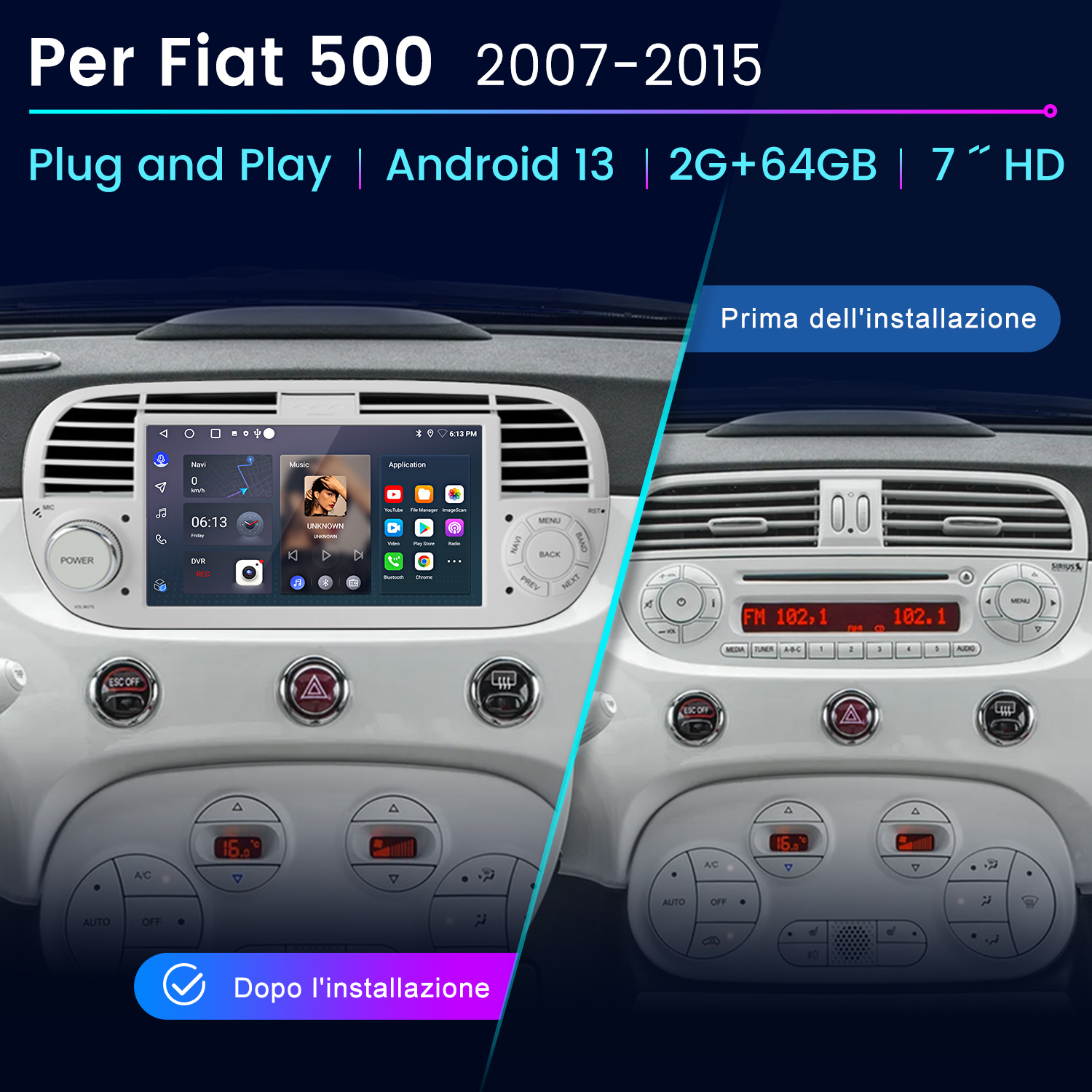 Car Play Per Auto Autoradio Android Per Fiat 500 2007-2016 Android 11 LCD Touch Screen Il Miglior Autoradio 500
