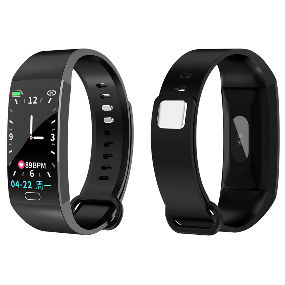 Zwei schwarze Smartwatches, eine mit Uhrzeit und Herzfrequenz, die andere die Rückseite.