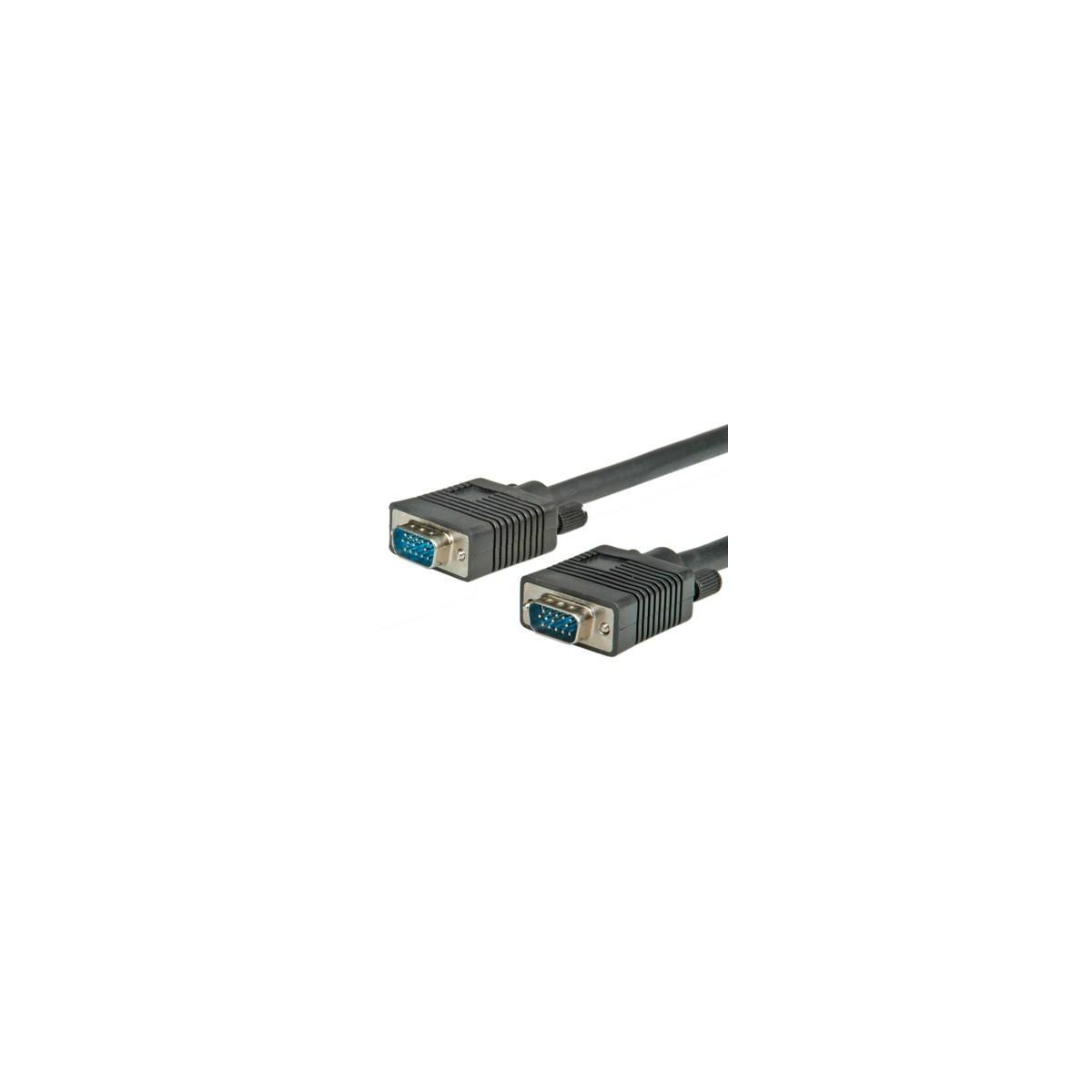 Zwei schwarze VGA-Kabel mit blauen Anschlüssen.