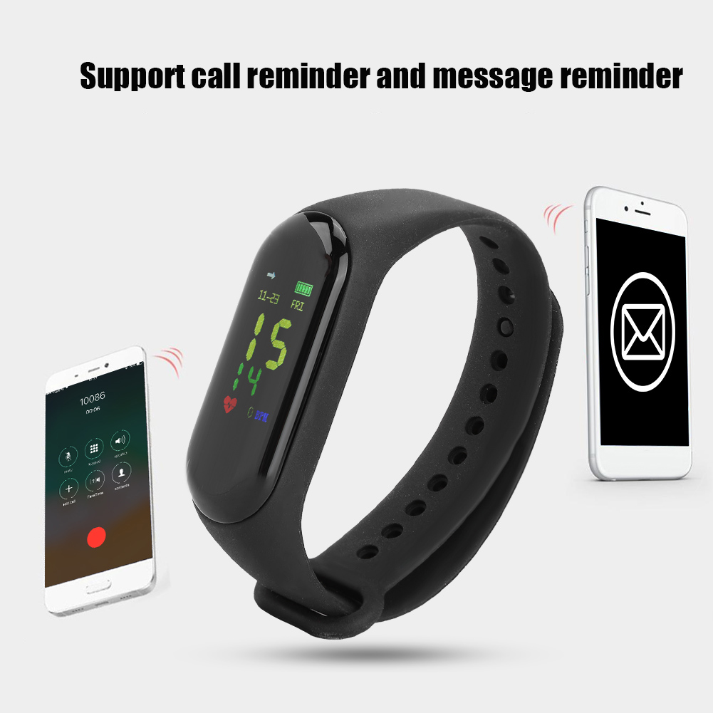 Schwarze Smartwatch mit Nachrichten- und Anruferinnerungen, mit zwei Handys, auf weißem Grund.