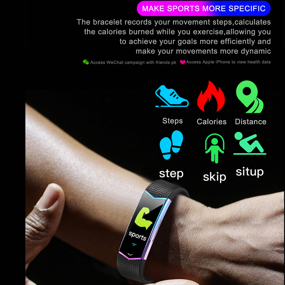 Armband mit Sport-Symbolen: Schritt, Kalorien, Distanz, Schritt, Sprung, Sit-up.