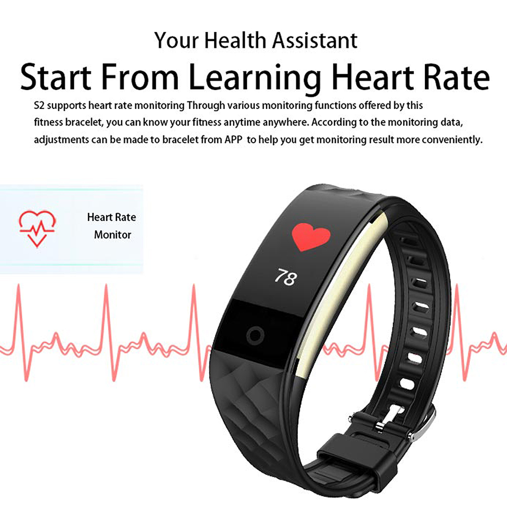 Schwarze Smartwatch mit rotem Herzfrequenzsymbol auf dem Bildschirm, zeigt 78. Text erwähnt Herzfrequenzmonitor.