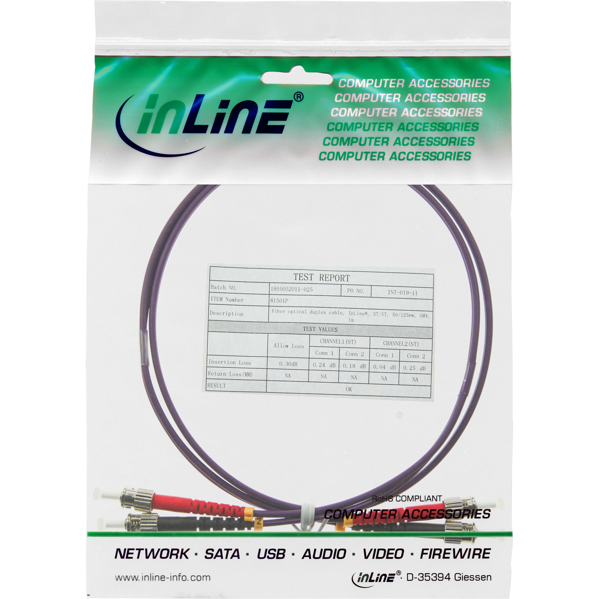INLINE InLine® LWL Duplex Kabel, ST/ST, 50/125µm, OM4, 5m Kabel Patchkabel LWL, Patchkabel LWL, 5 m