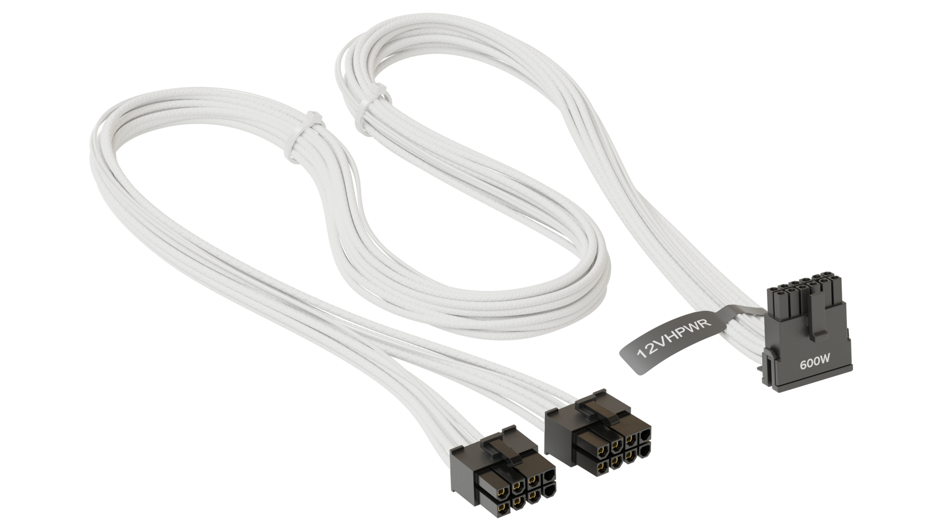 Weiße Netzkabel mit schwarzen Steckern.