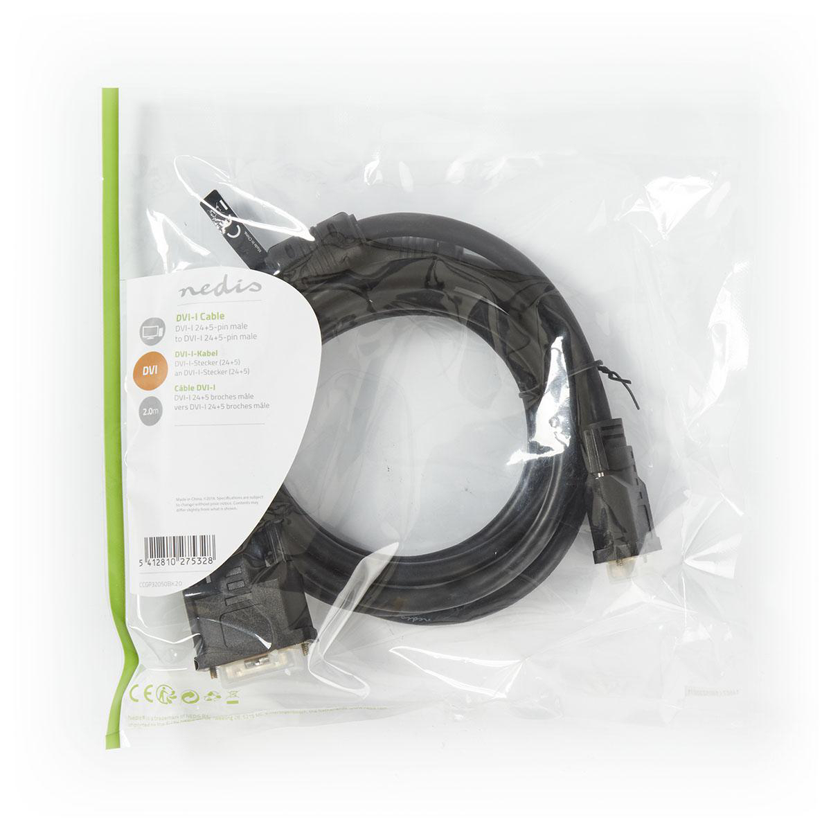 DVI-I-Kabel in einer durchsichtigen Plastiktüte.