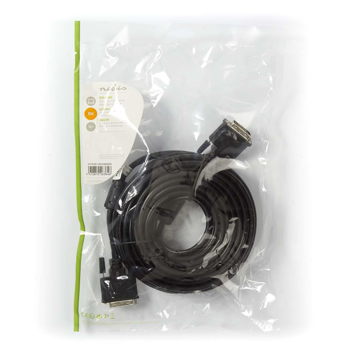 Schwarzes DVI-Kabel in einer transparenten Plastiktüte.