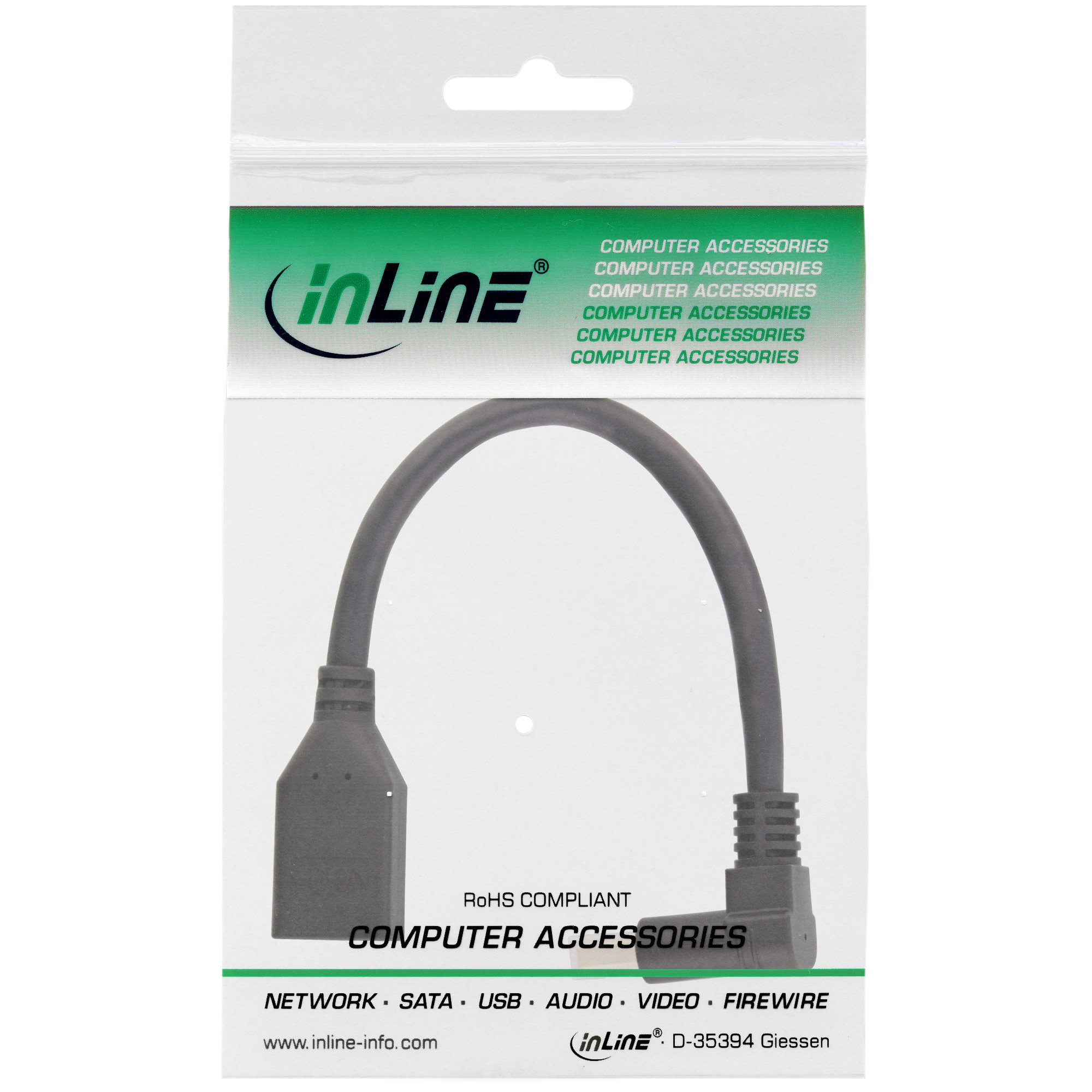 InLine computeraccessoires verpakking met een zwarte kabel.