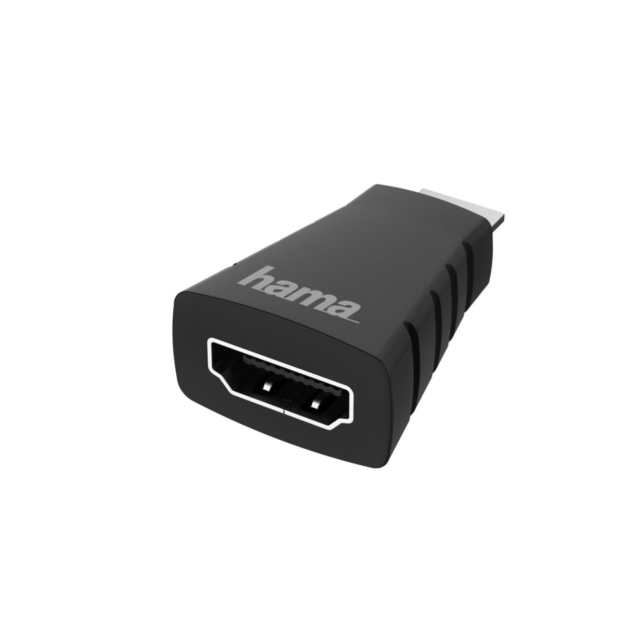 Czarny adapter HDMI z białym logo 'hama'.