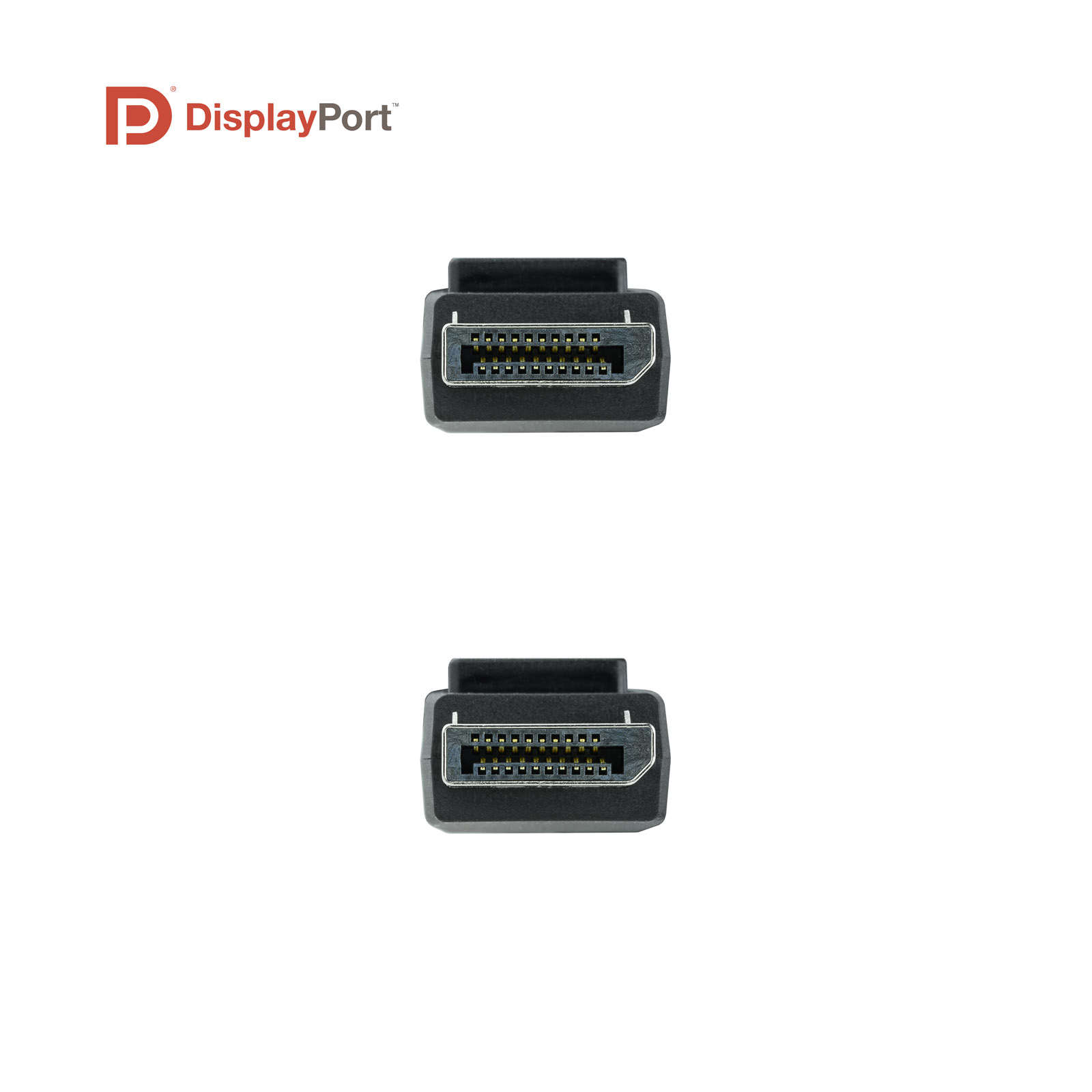 Twee DisplayPort-connectoren, verticaal gerangschikt, met het 'DisplayPort' logo.
