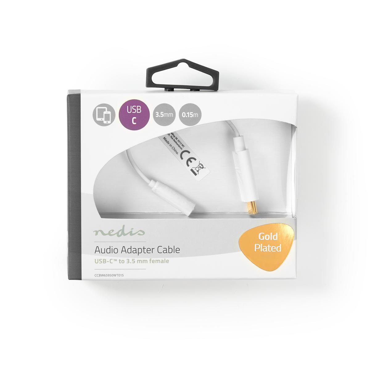 Weißes Audio-Adapterkabel in einer Box.