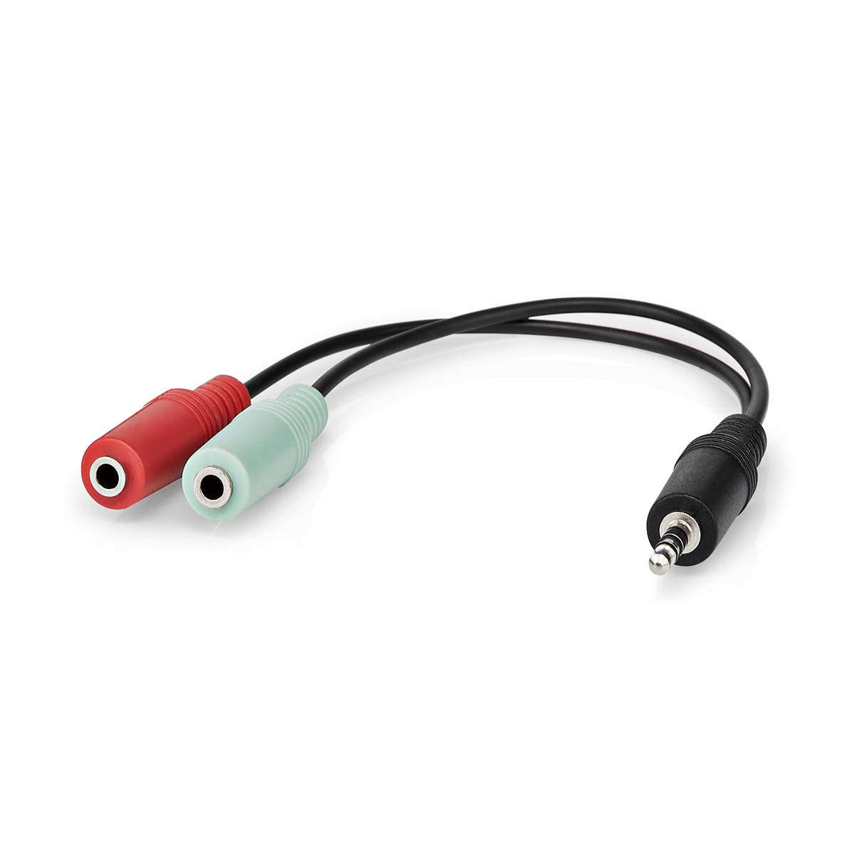 Cavo audio con connettori femmina rosso e verde e un connettore maschio nero.