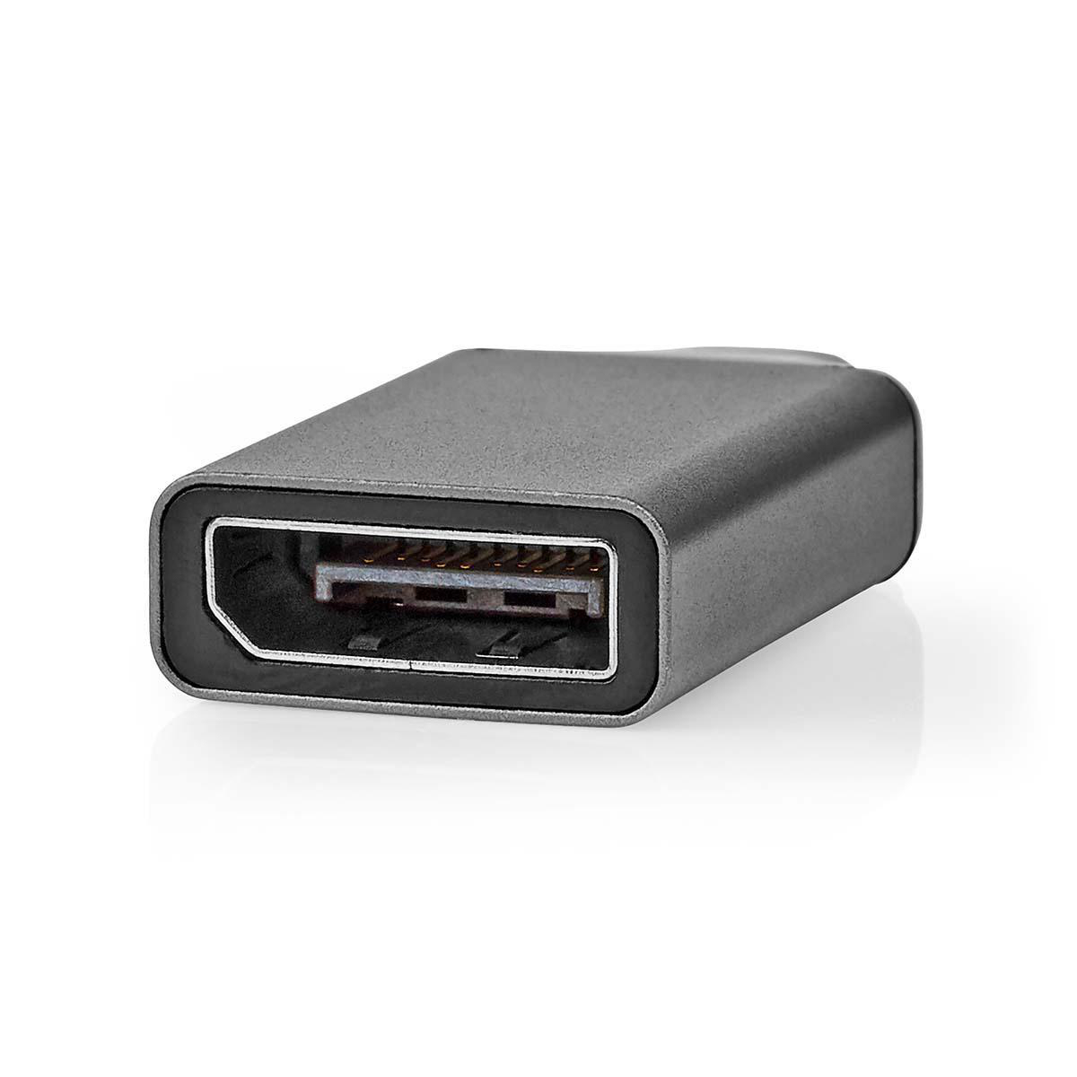Adattatore DisplayPort nero con porta, isolato su sfondo bianco.