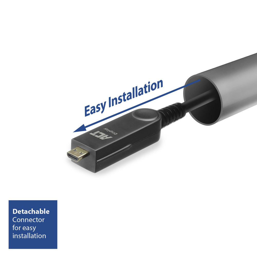 Schwarzer Adapter mit Micro-USB-Anschluss, der in ein silbernes Rohr eingeführt wird. Text: Einfache Installation.