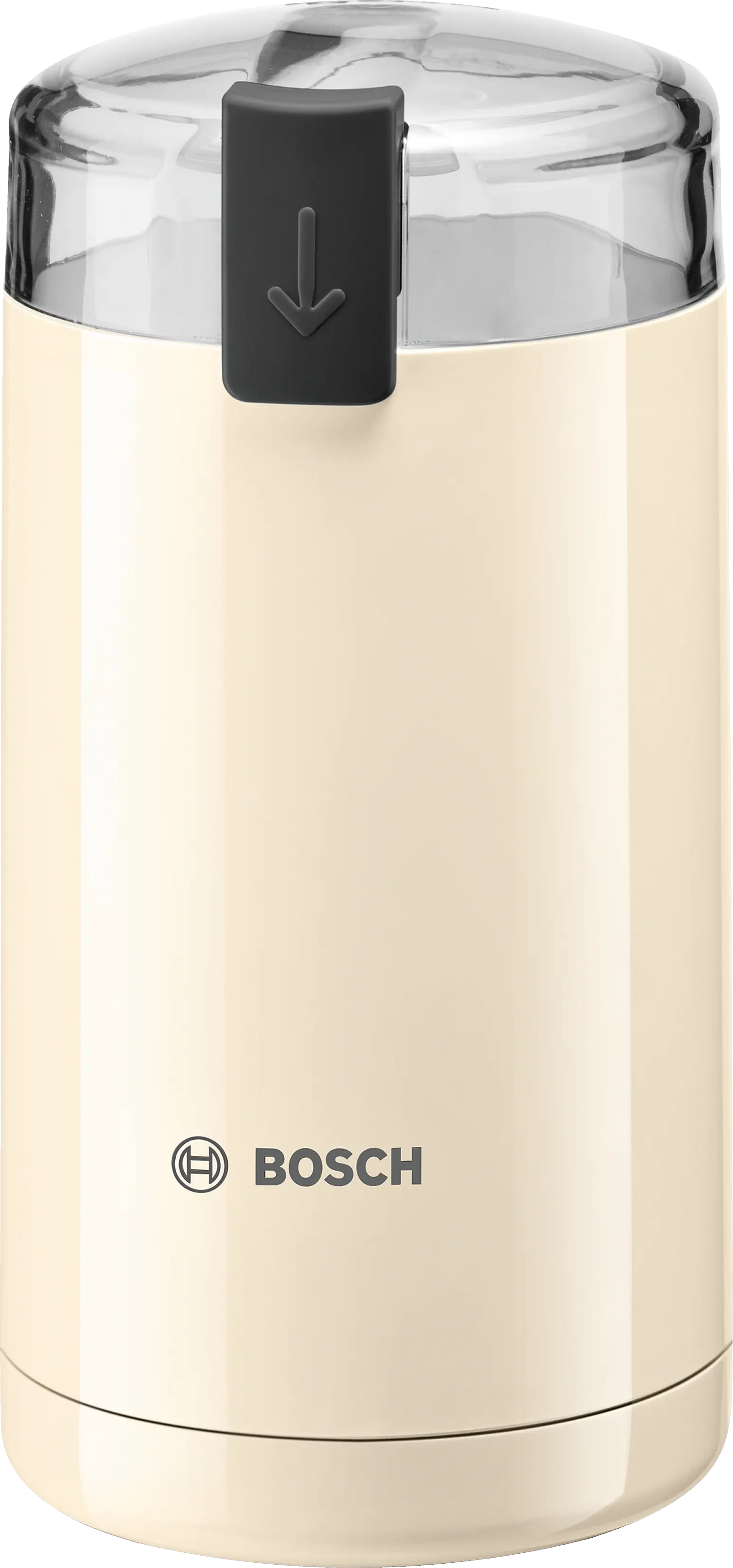 Kremowy młynek do kawy Bosch na białym tle.