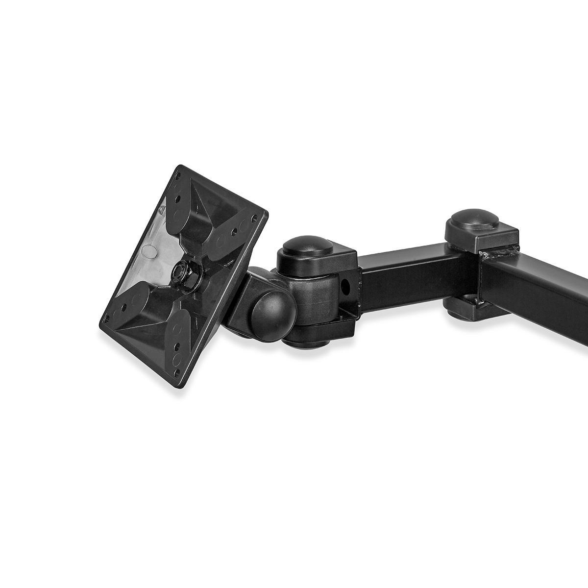 Schwarzer Monitorarm mit quadratischer Montageplatte.
