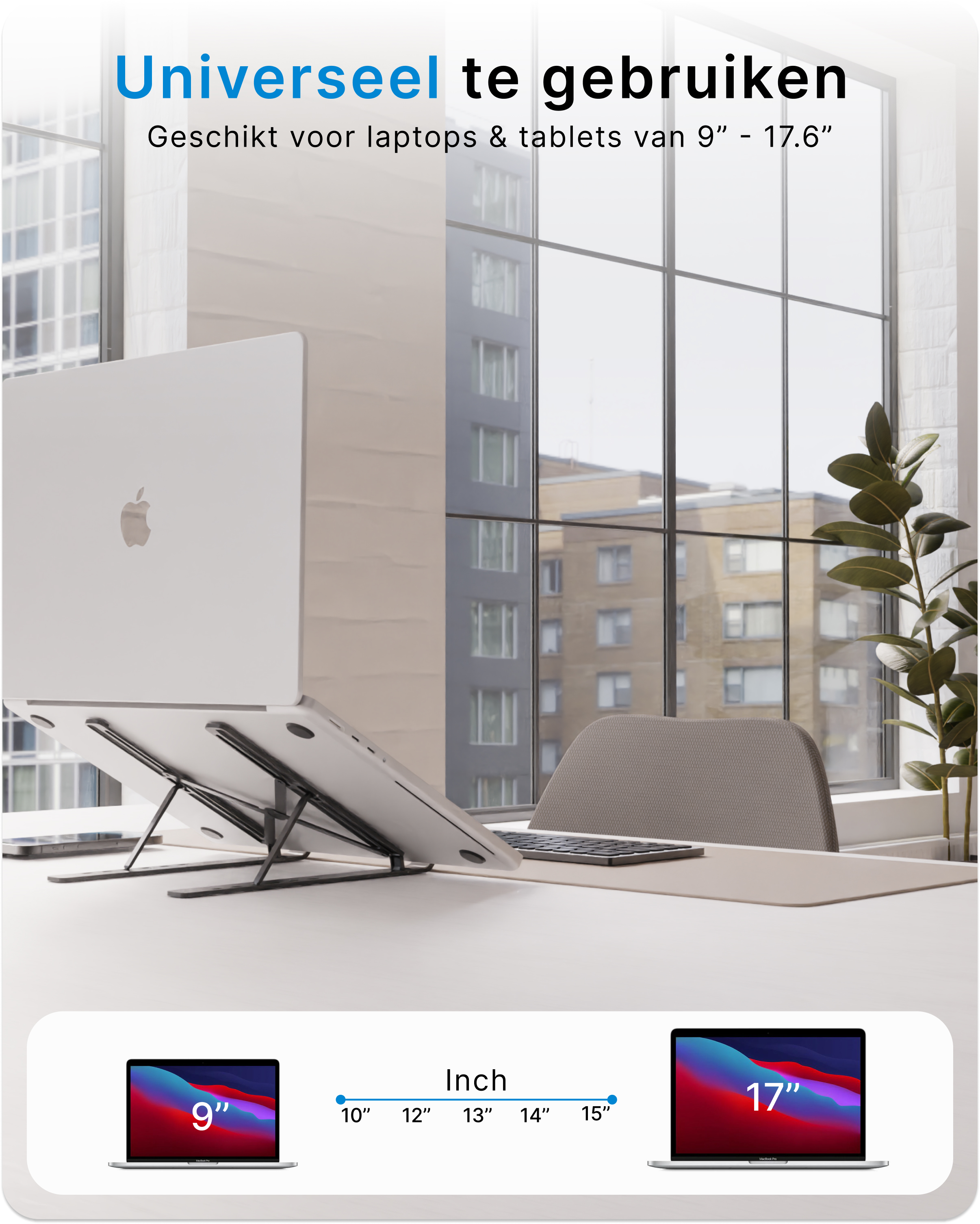 Laptopständer, die Laptops verschiedener Größen unterstützen. Fenster und Desktop sichtbar.