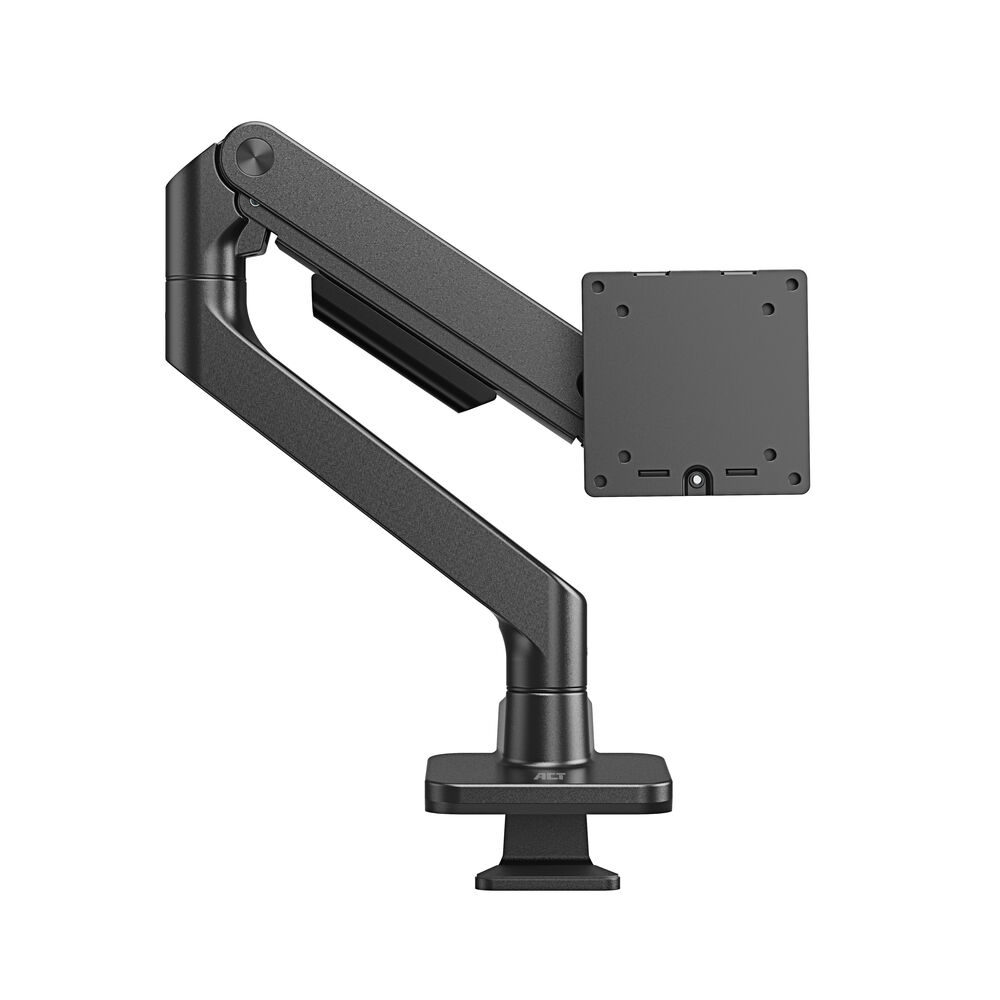 Support de bras de moniteur noir avec un seul bras réglable et plaque de montage.