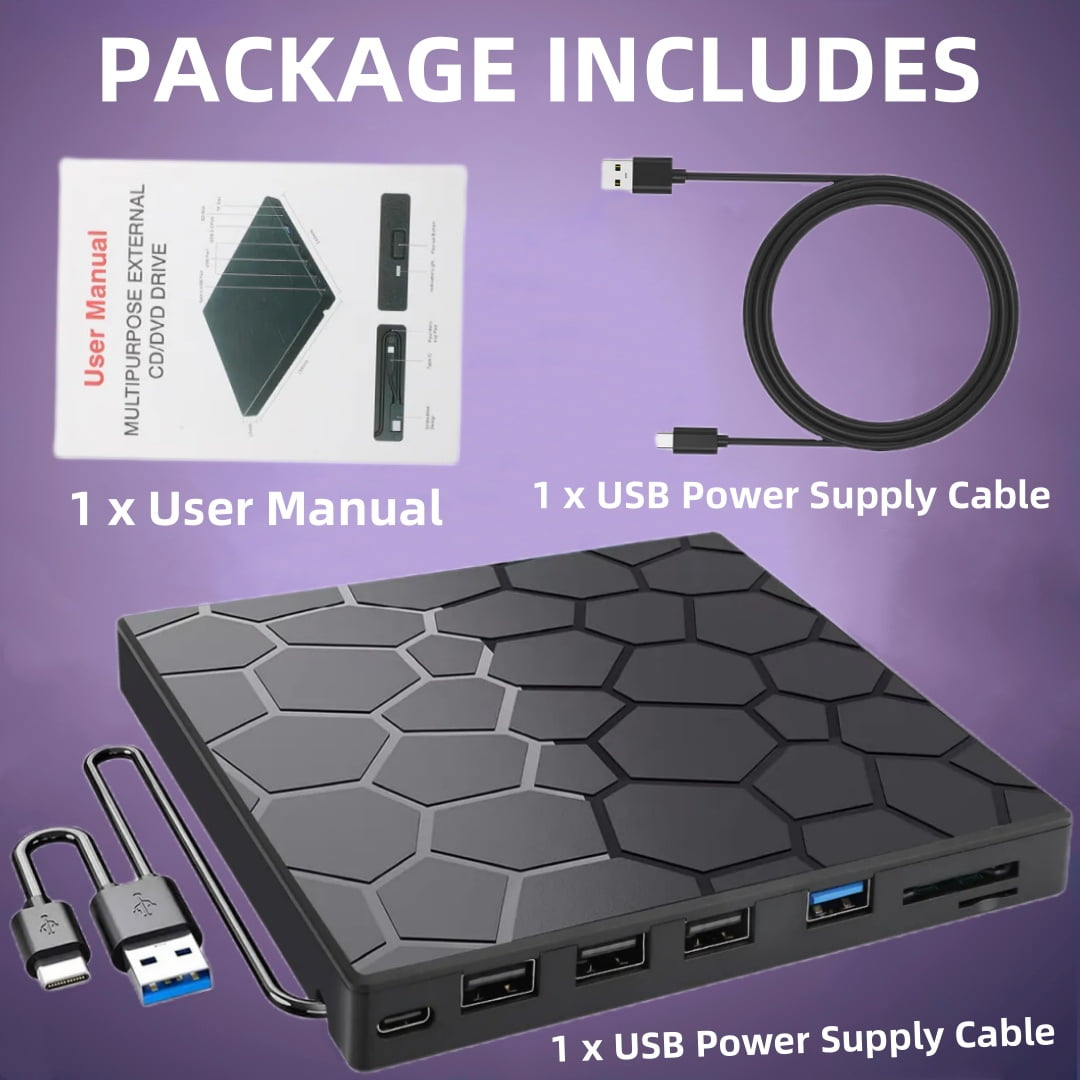 Paket beinhaltet: Bedienungsanleitung, USB-Kabel und schwarzes Mehrzweckgerät.