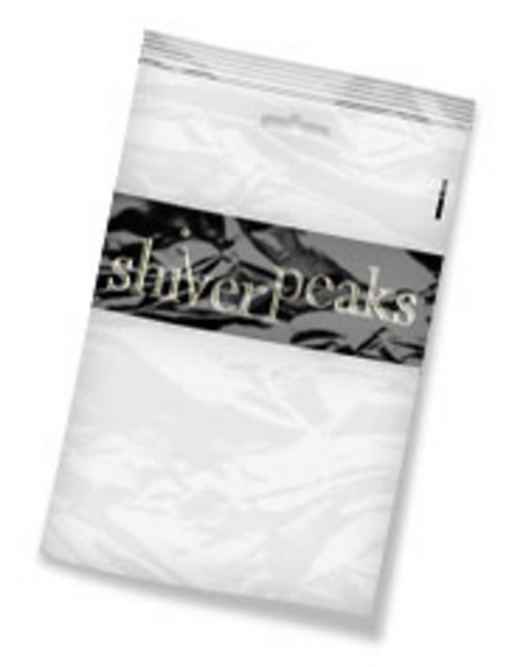 Weiße Plastiktüte mit dem Wort 'shiverpeaks' auf einem schwarzen Streifen.