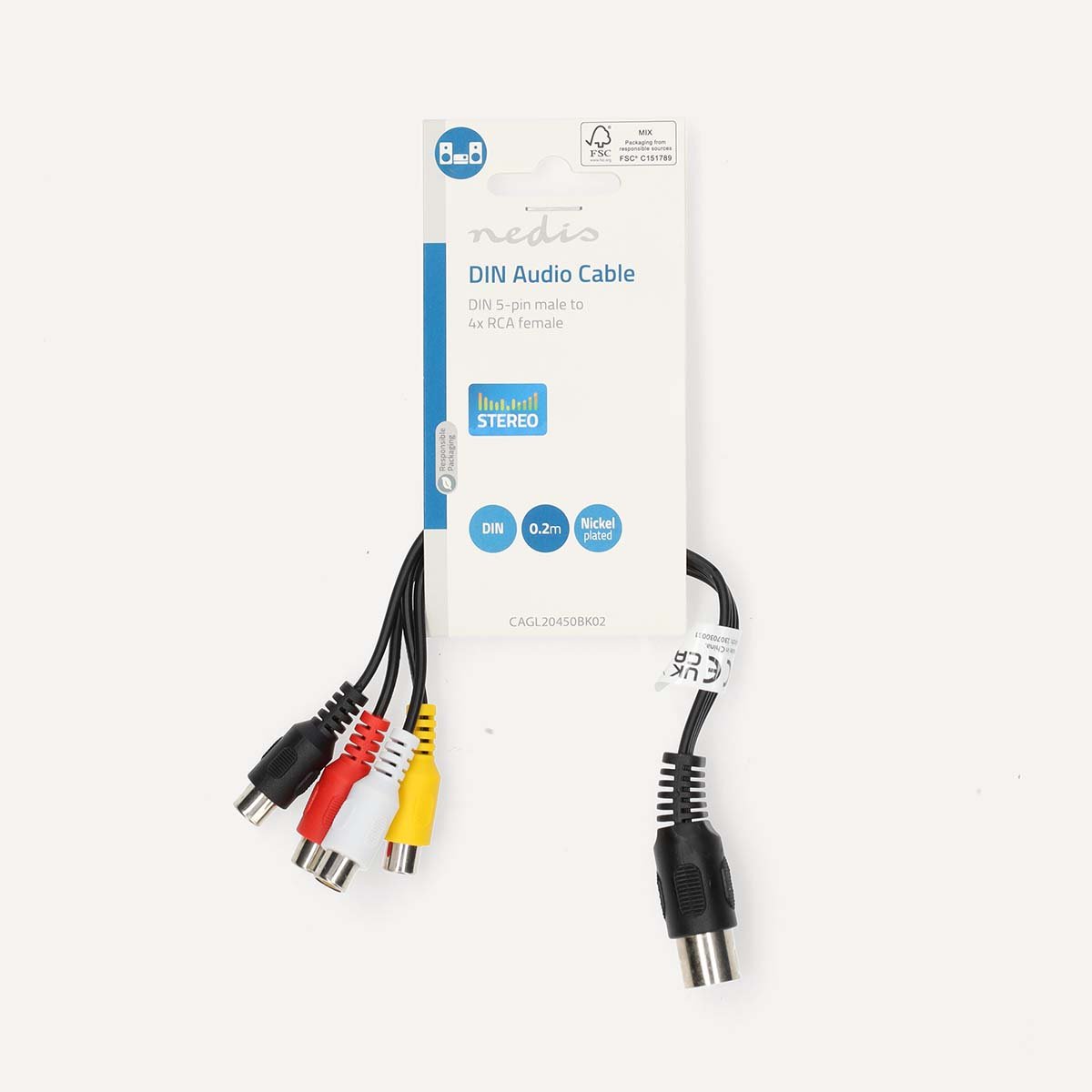 DIN-Audiokabel mit bunten Steckern.