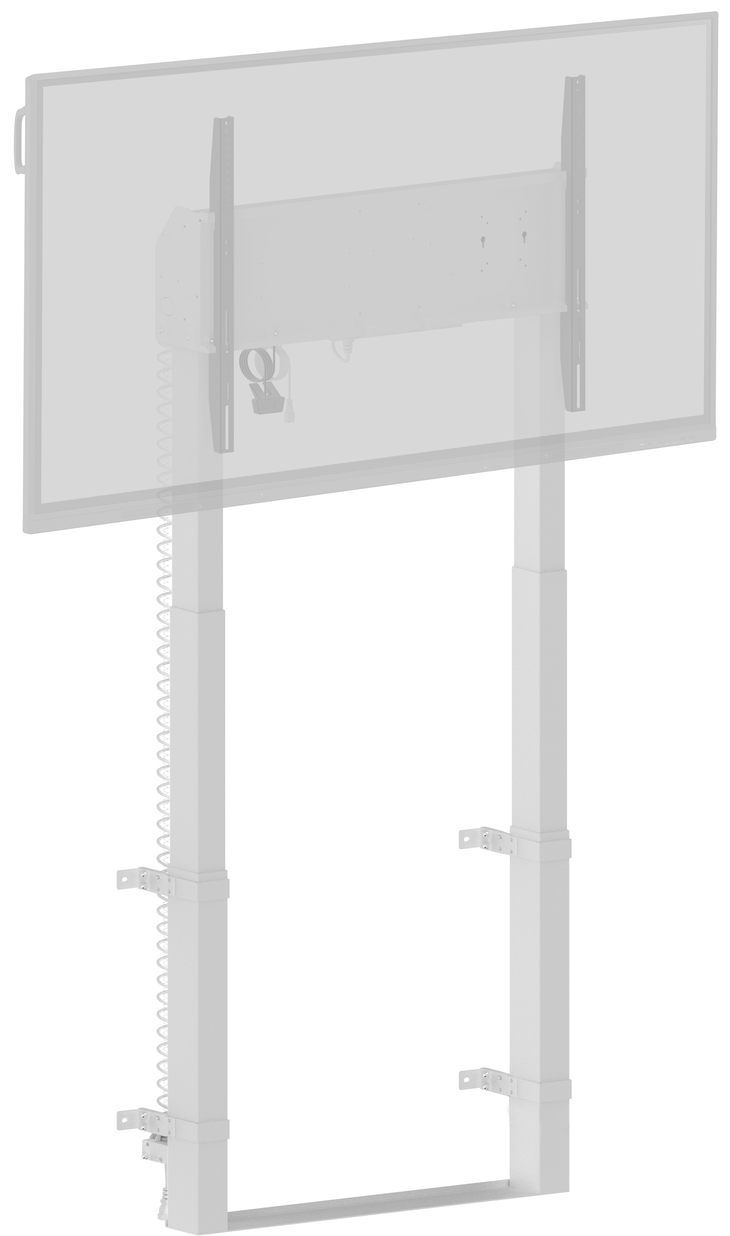 Supporto TV bianco con un contorno TV. Sfondo bianco.