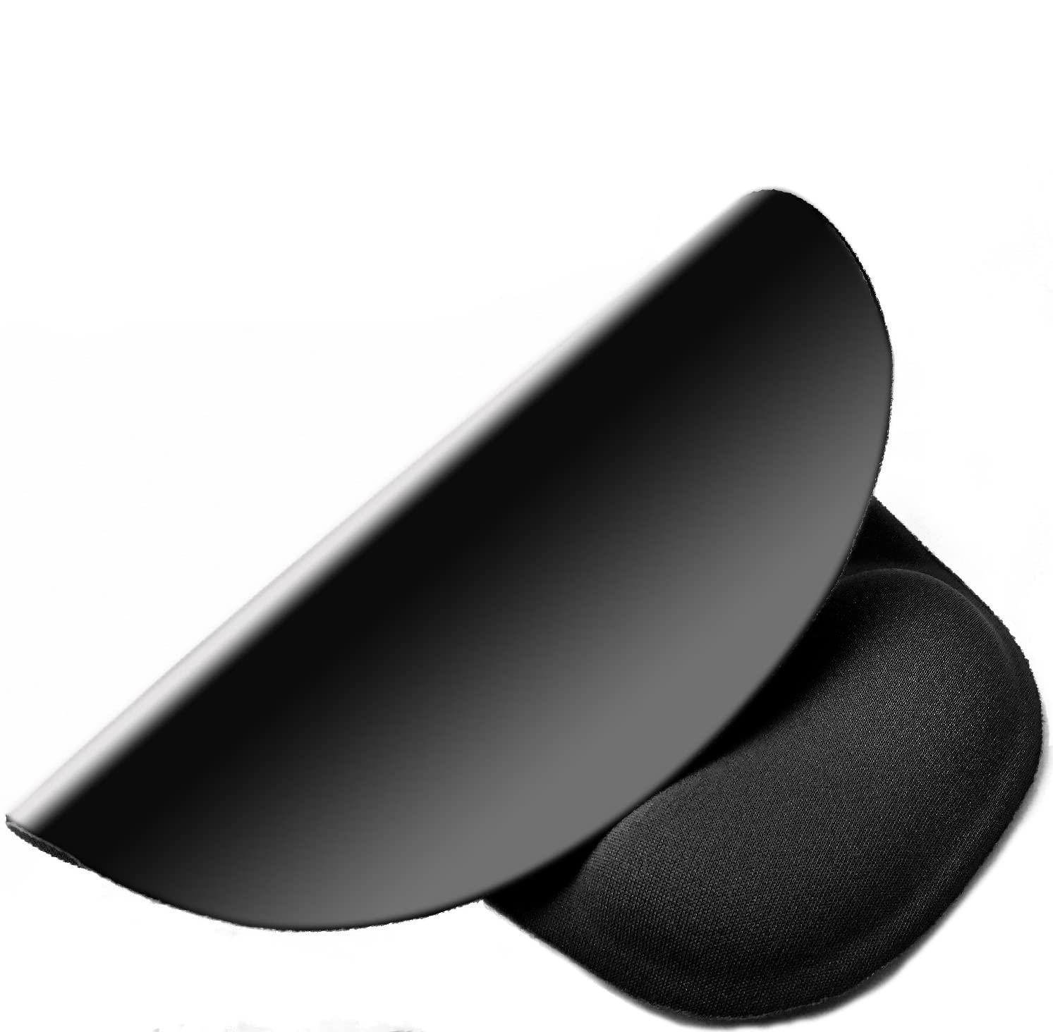 Reposamuñecas ergonómico negro. Está hecho de tela suave y tiene una forma curva.