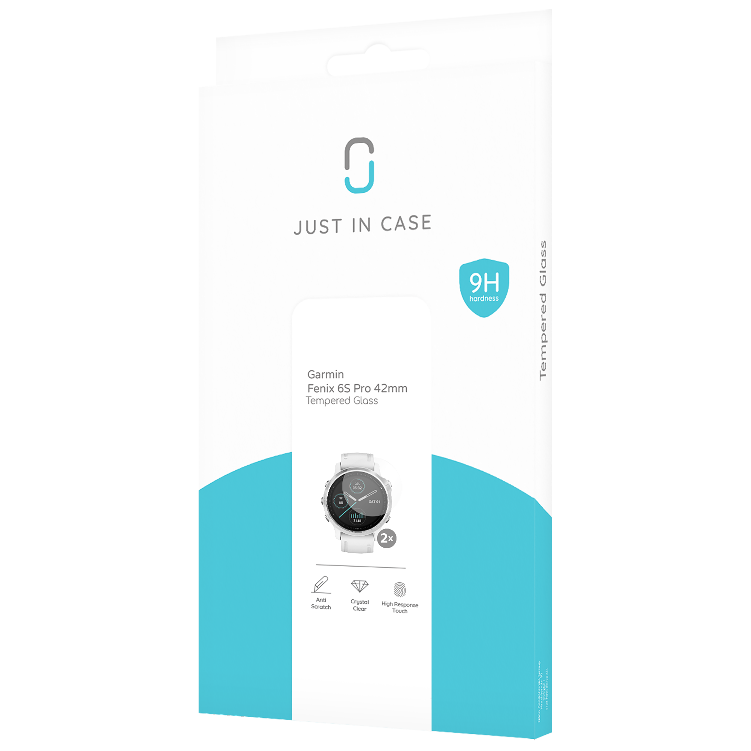 Verpackung für einen Smartwatch-Displayschutz mit Uhrenbild.