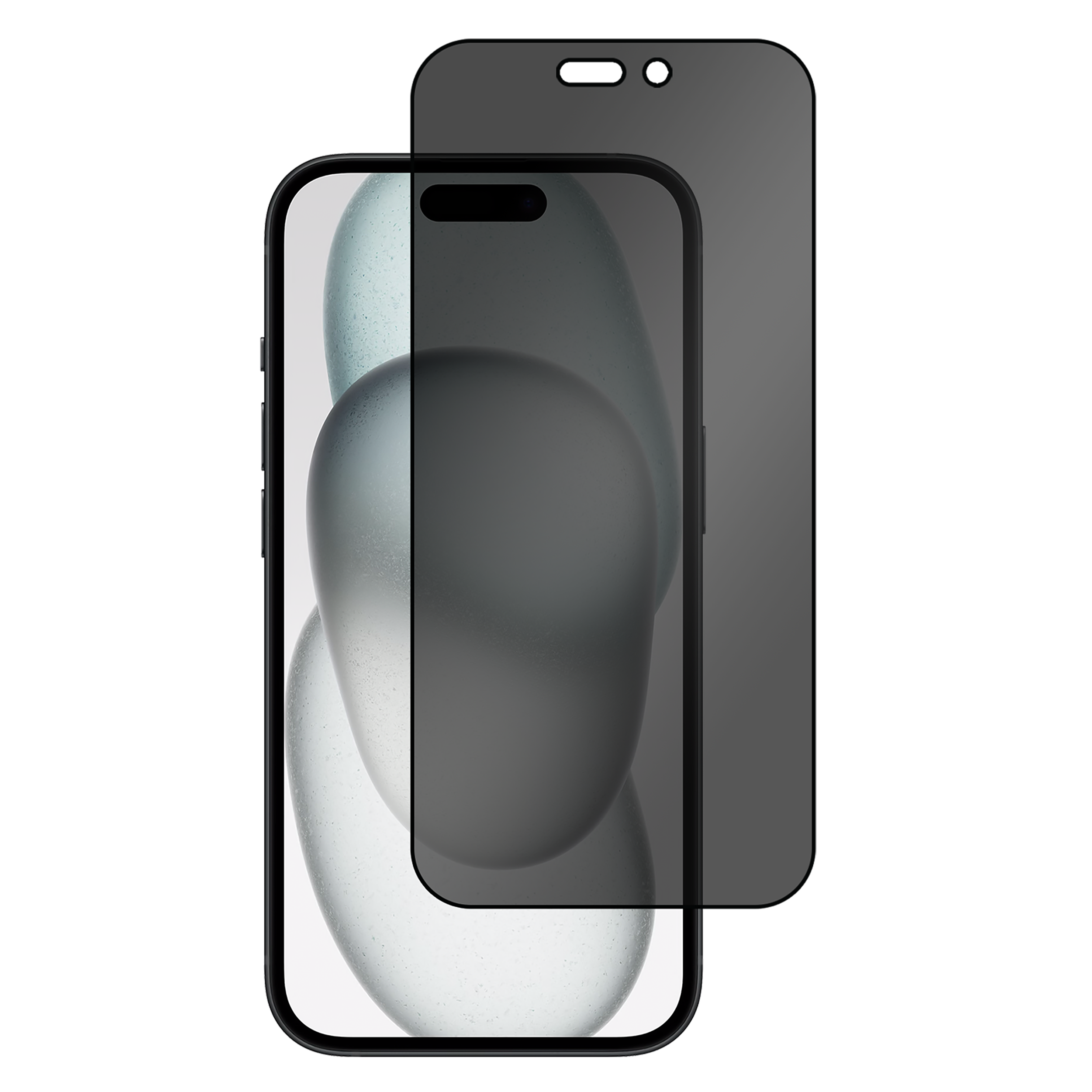 Telefono con protezione schermo e sfondo sfocato. La protezione è scura.