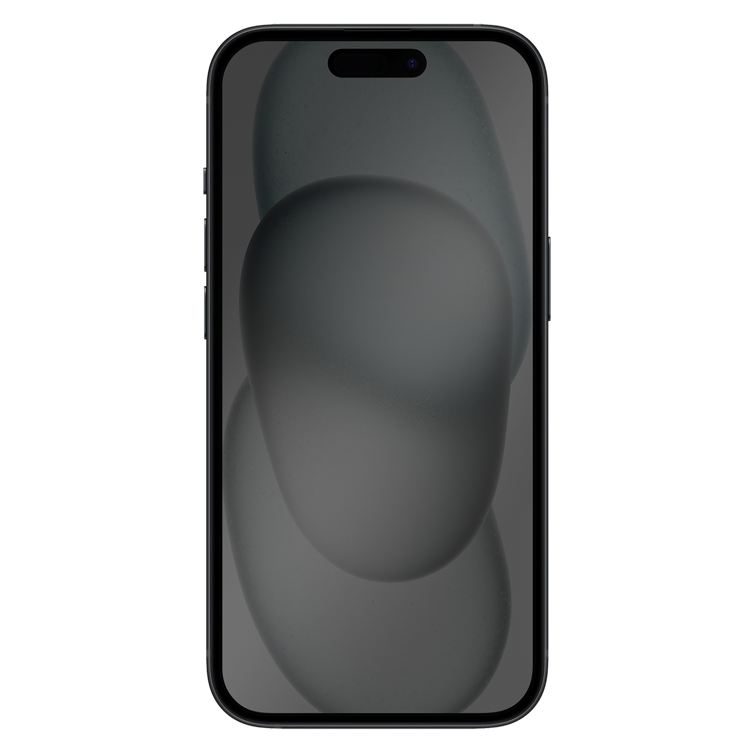 iPhone con design astratto sullo schermo. Forme grigie e fluide.