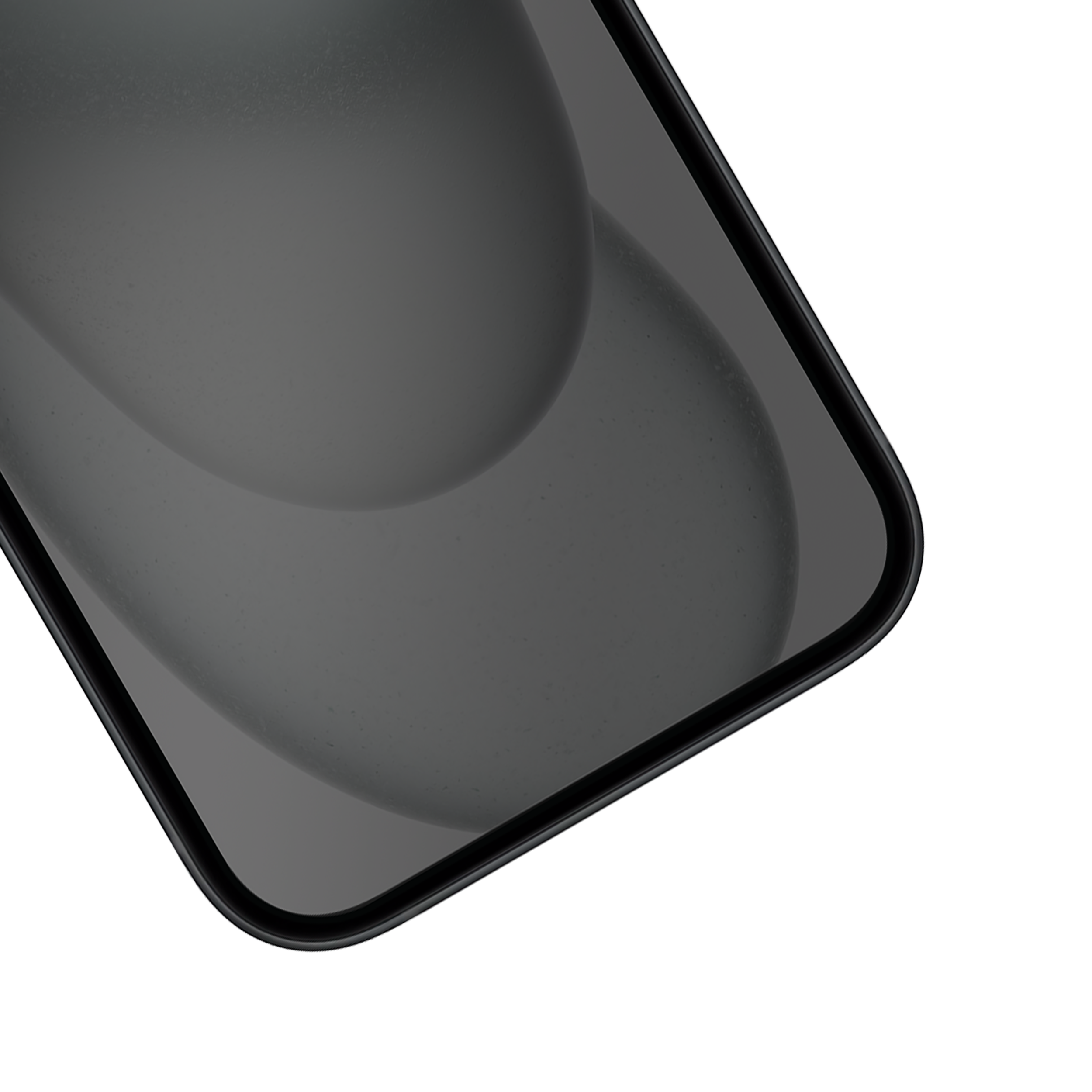 Primo piano dello schermo con schermo privacy nero. Sfondo nero.