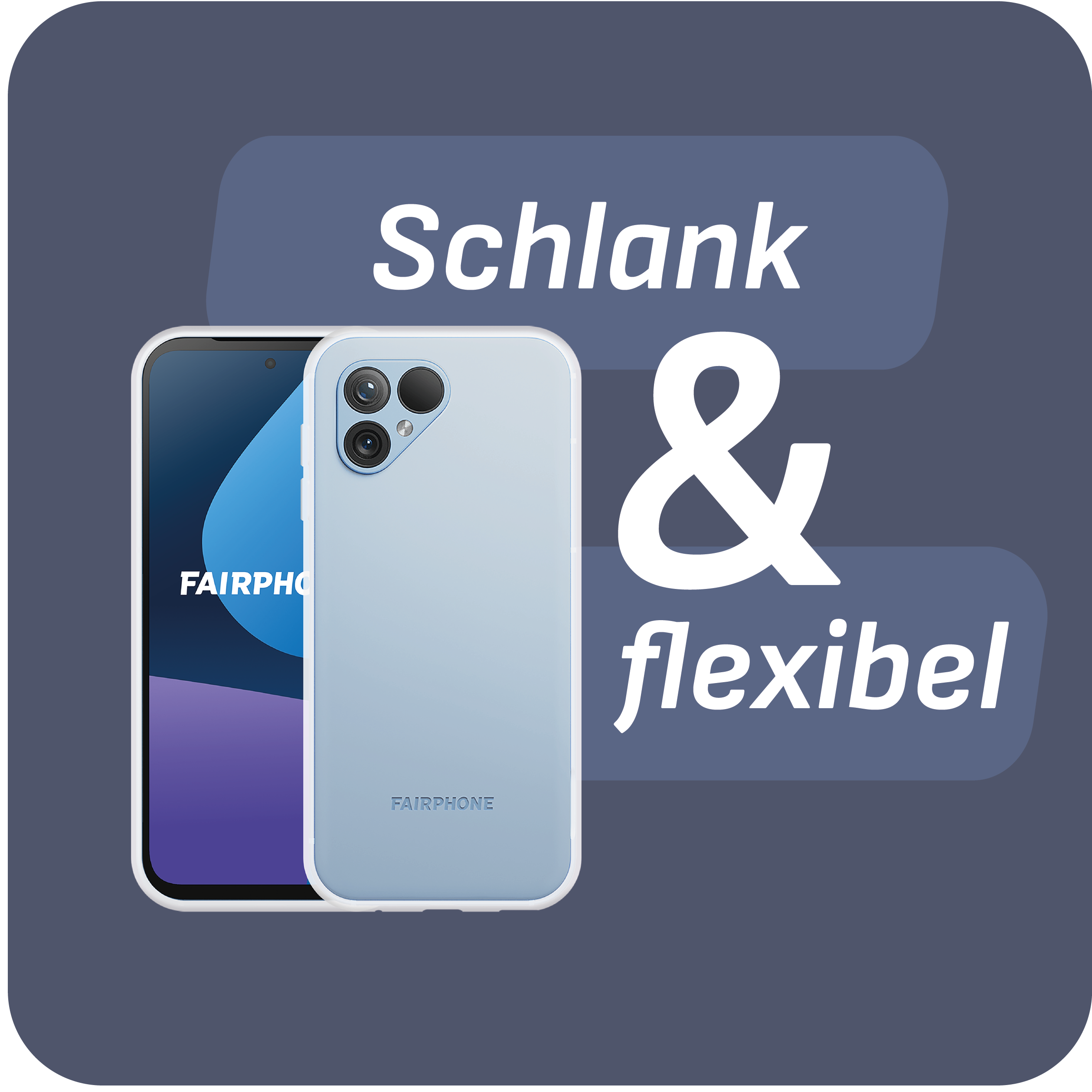 Ein Smartphone in einer hellblauen Hülle, neben einem anderen, dessen Bildschirm sichtbar ist.