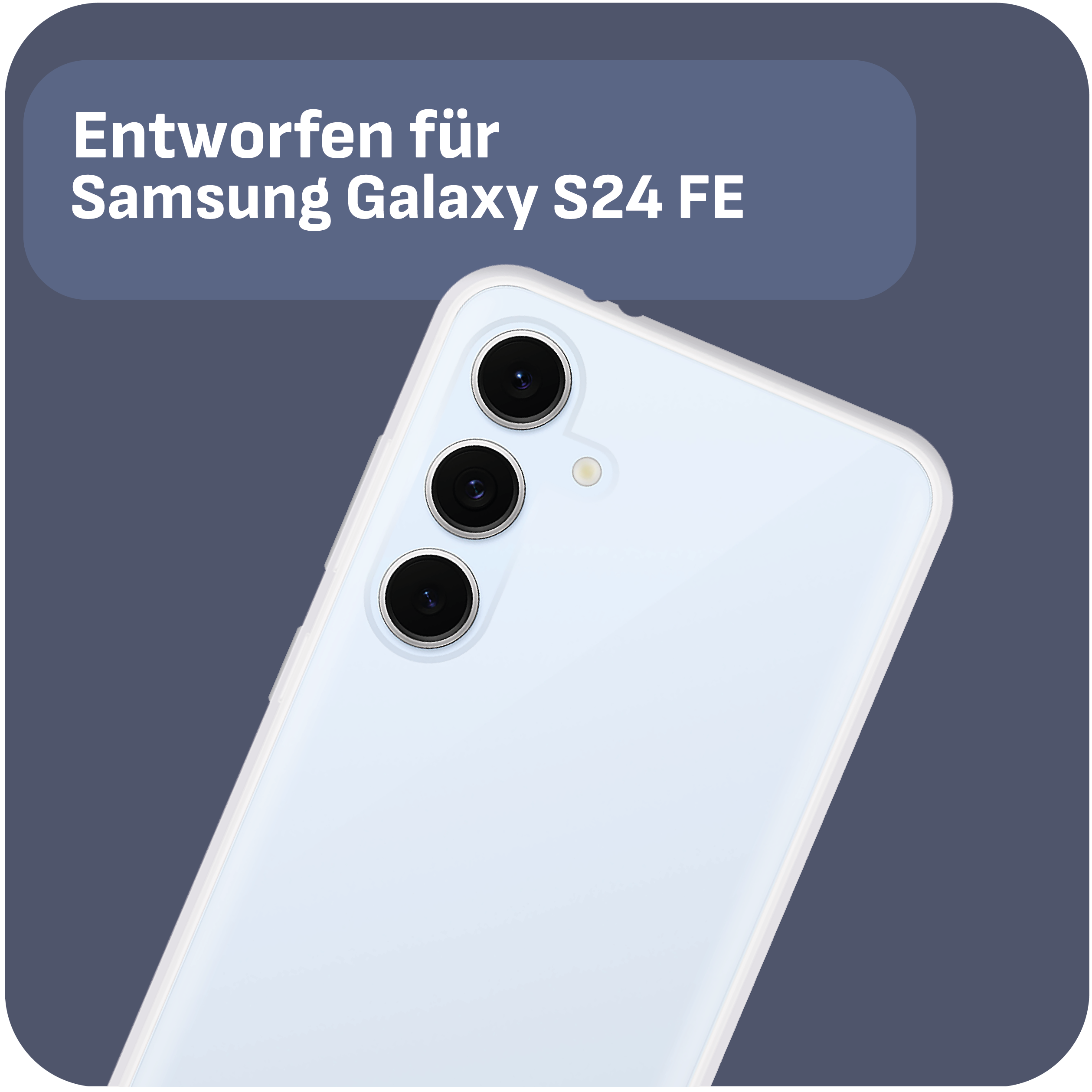 Ein weißes Telefon mit drei Kameras, entworfen für das Samsung Galaxy S24 FE.