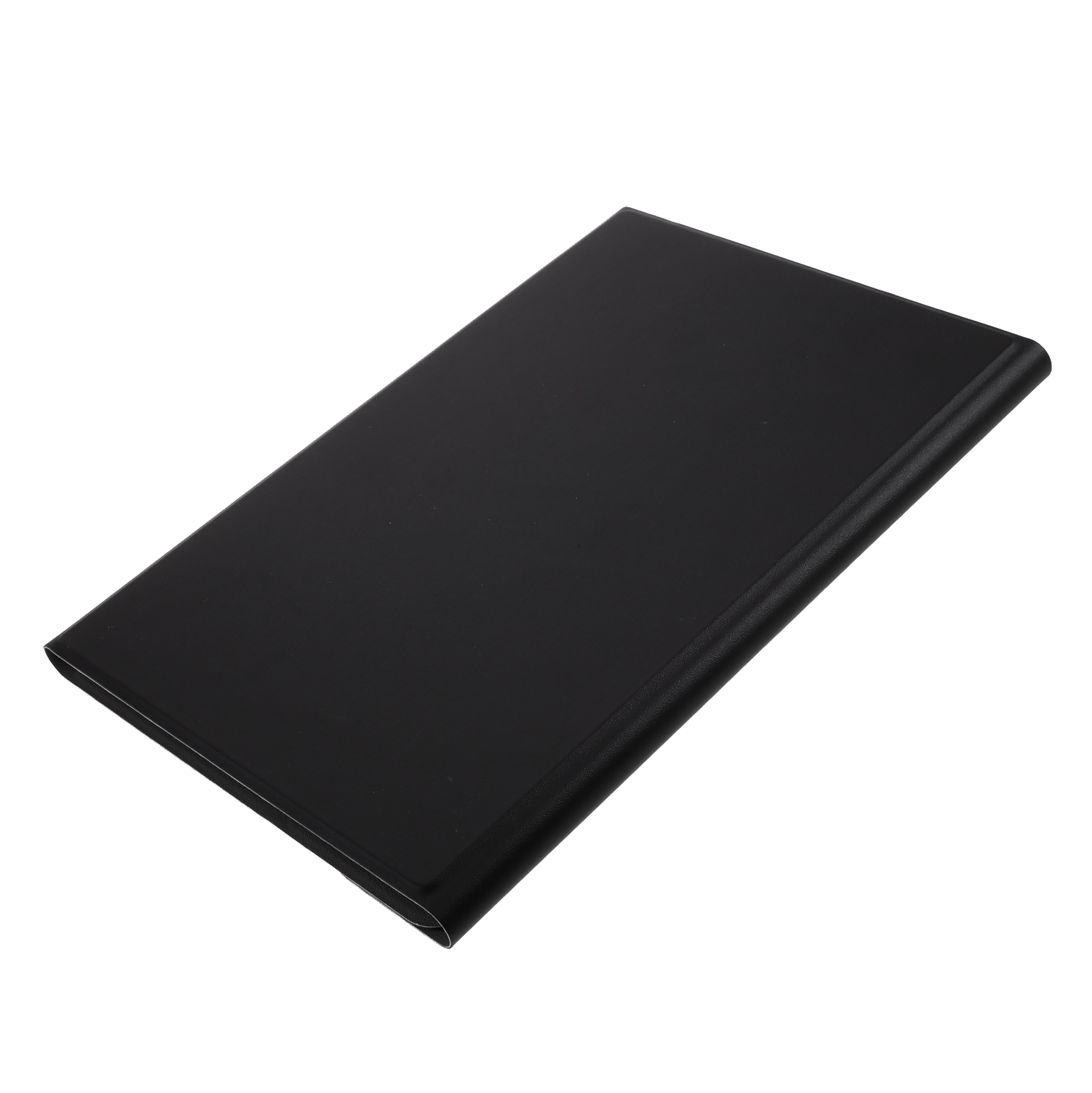 Schwarzes Tablet auf weißem Hintergrund. Das Tablet ist rechteckig und hat abgerundete Ecken.