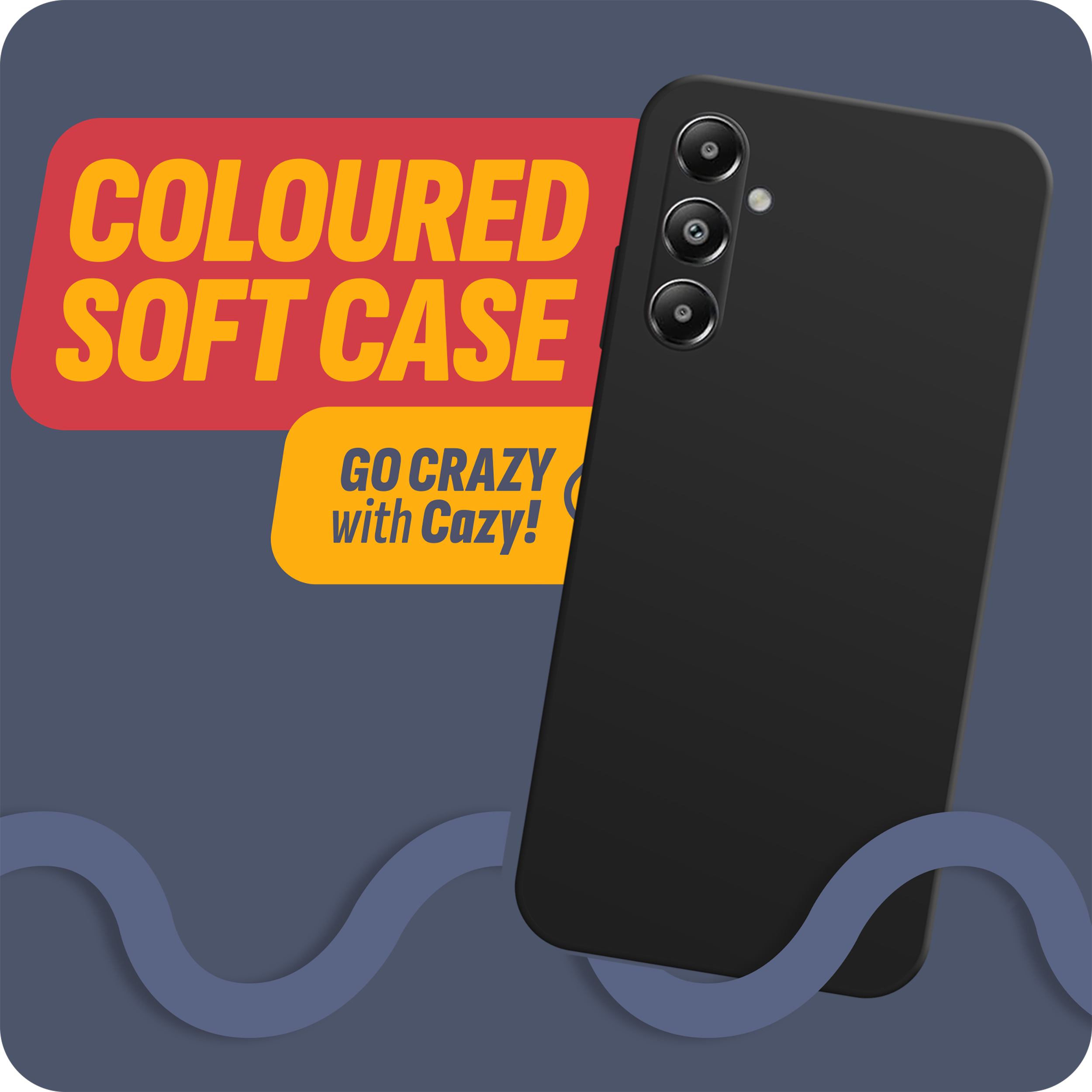 Schwarze Handyhülle mit Telefon und Text: „COLOURED SOFT CASE“.
