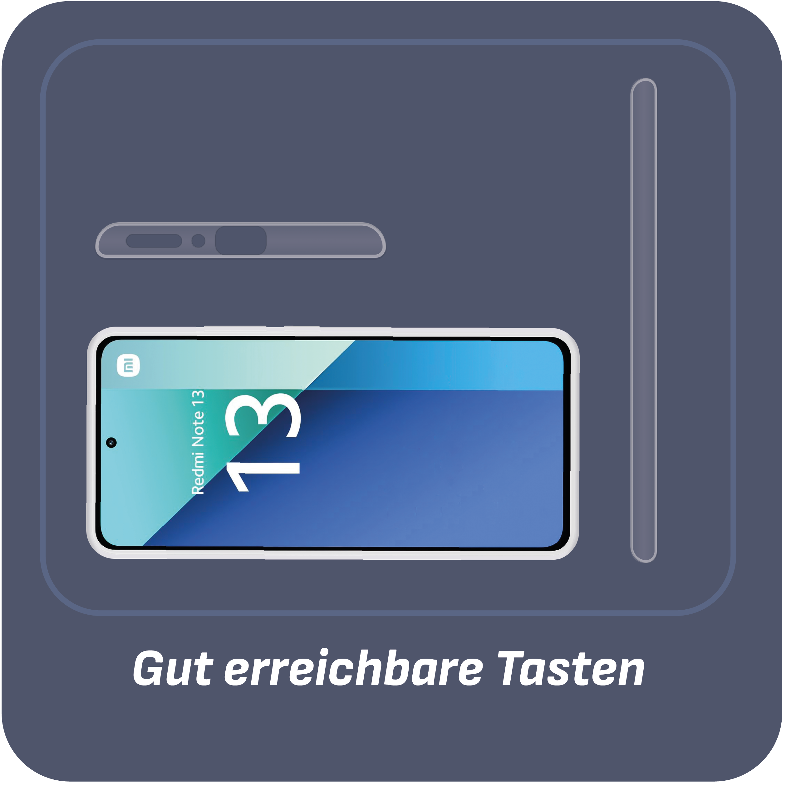 Telefon mit Hülle und Text: Leicht zugängliche Tasten.