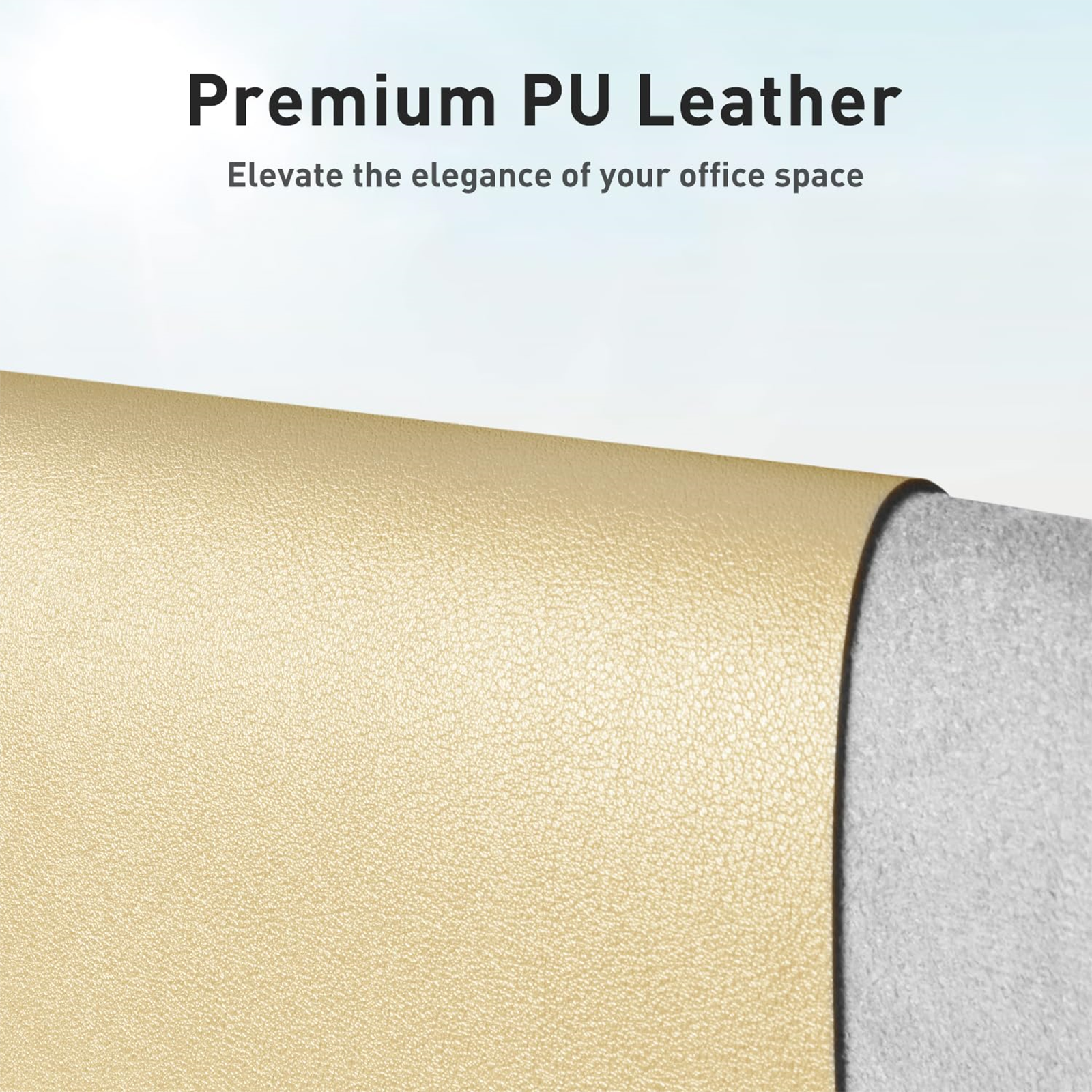 Gelbes PU-Leder-Muster mit grauem Filzrücken. Text: Premium PU Leder.