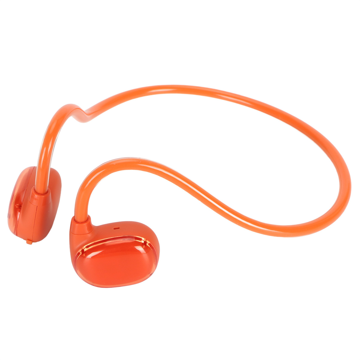 Orange Knochenschall-Kopfhörer auf weißem Hintergrund.