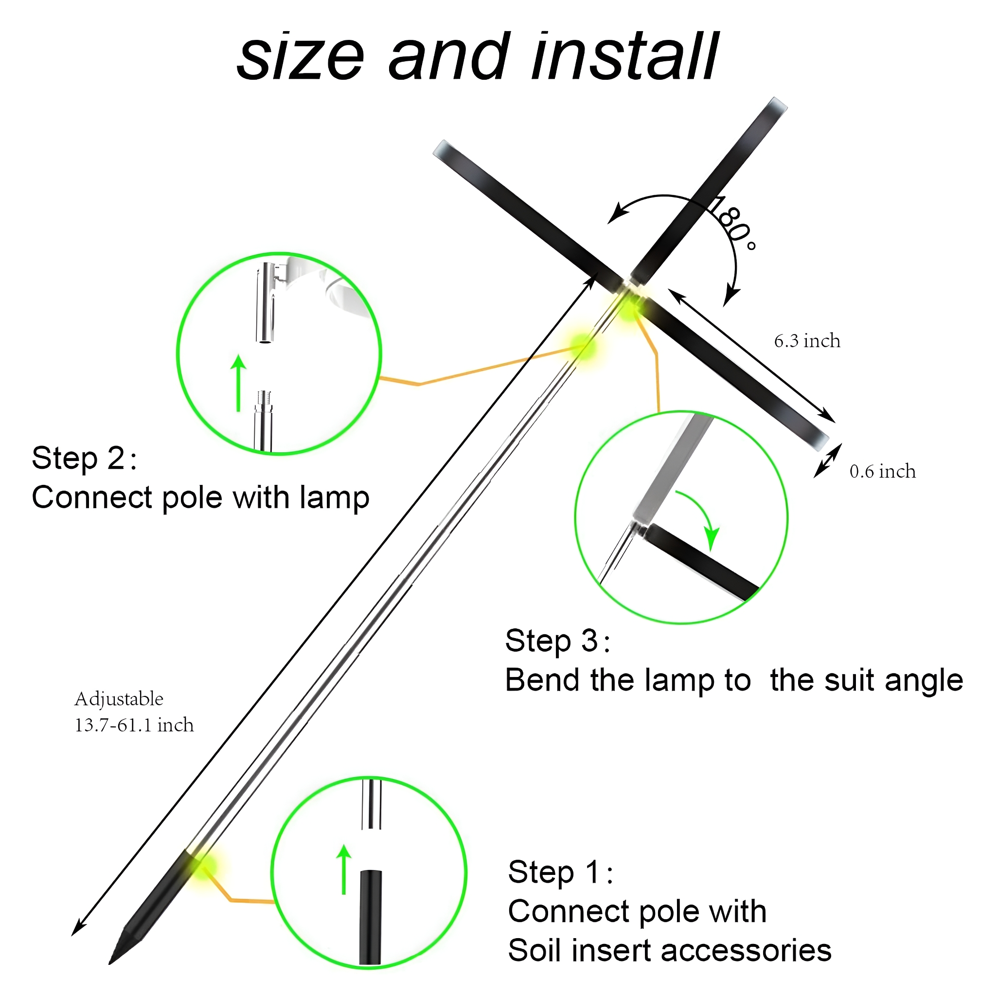 Diagramm zur Montage einer Lampe, mit Schritten und Beschriftungen.