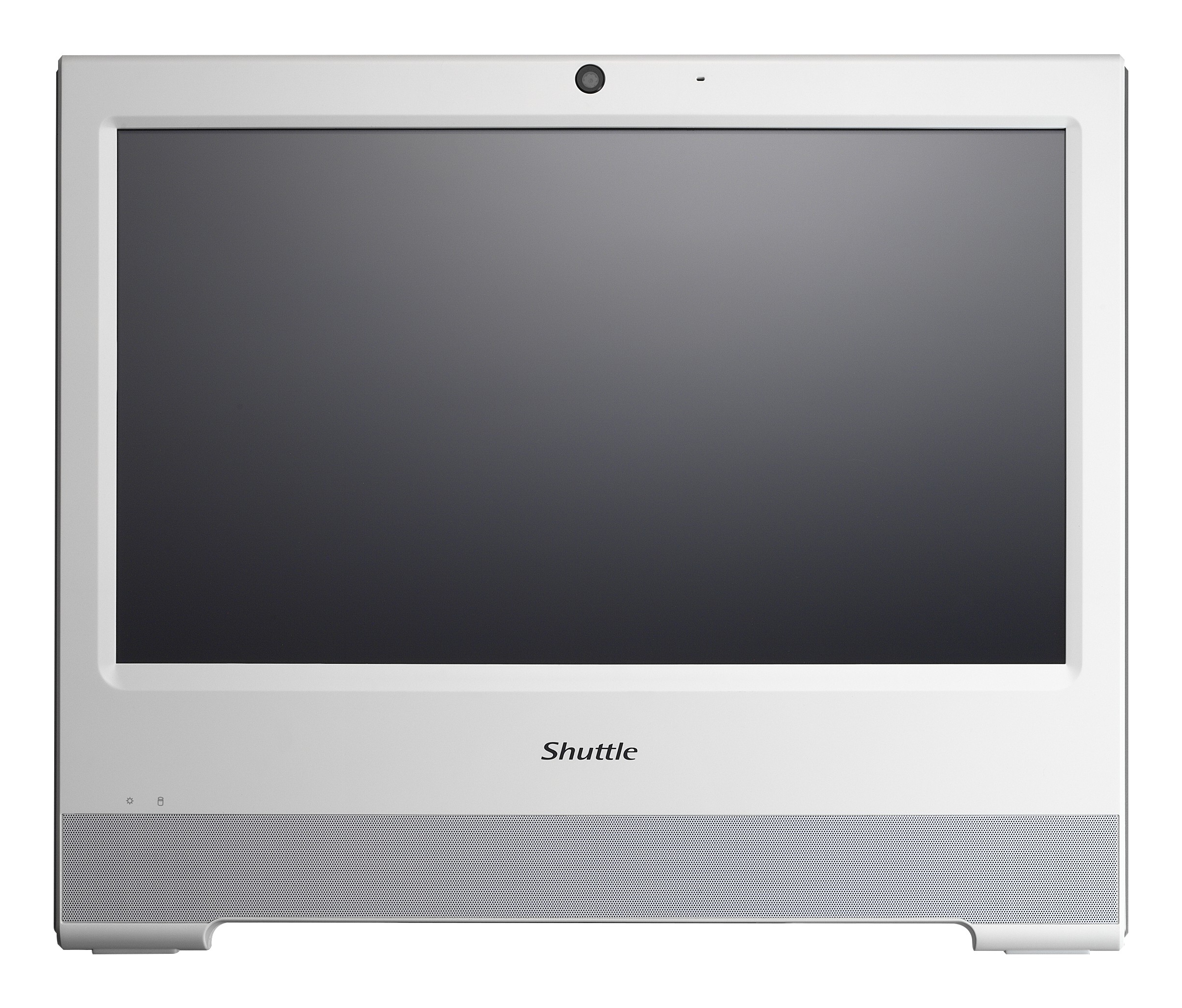 Computer all-in-one bianco e argento. Marchio Shuttle.