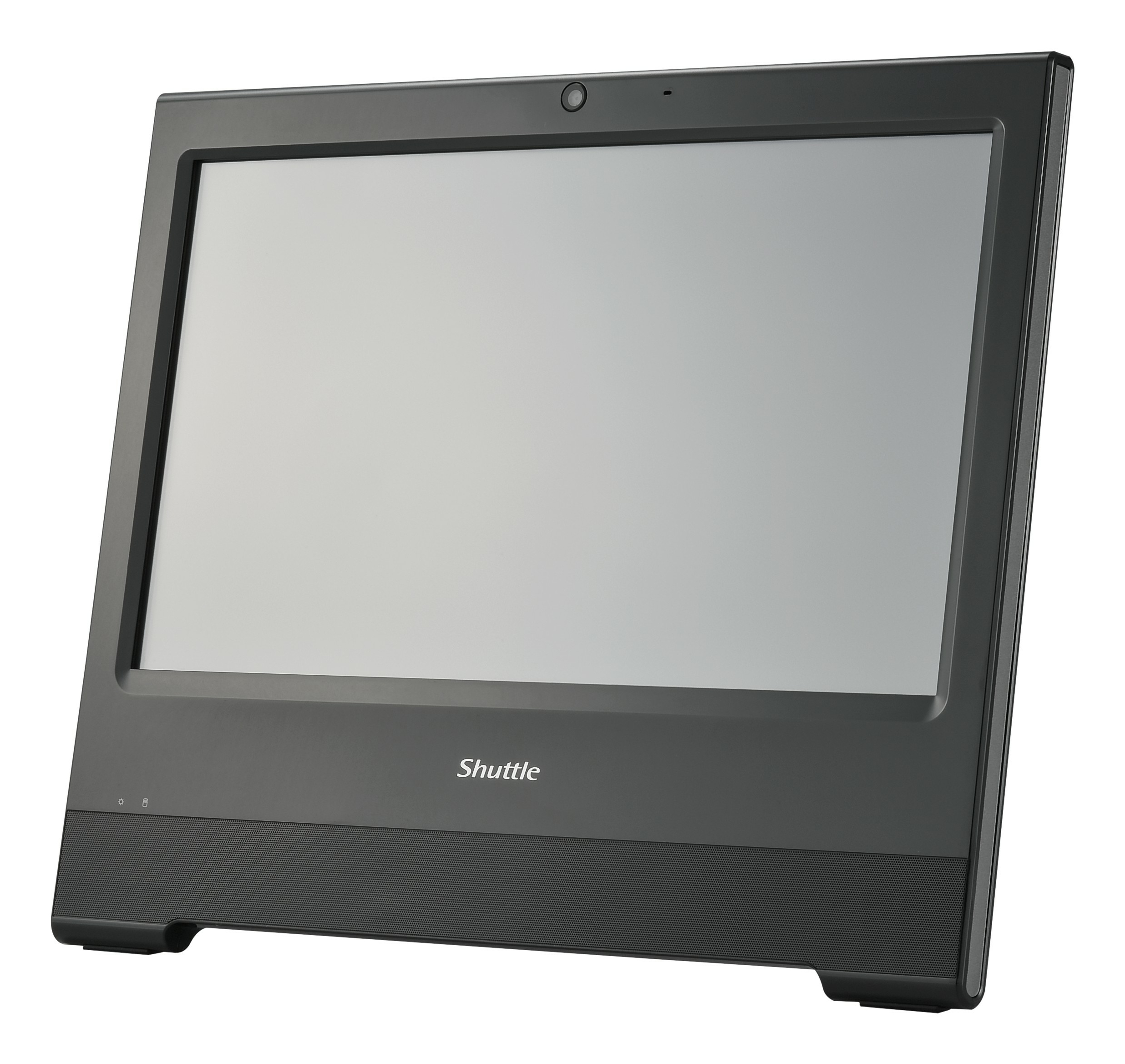 Computer all-in-one nero. Il marchio Shuttle è visibile.