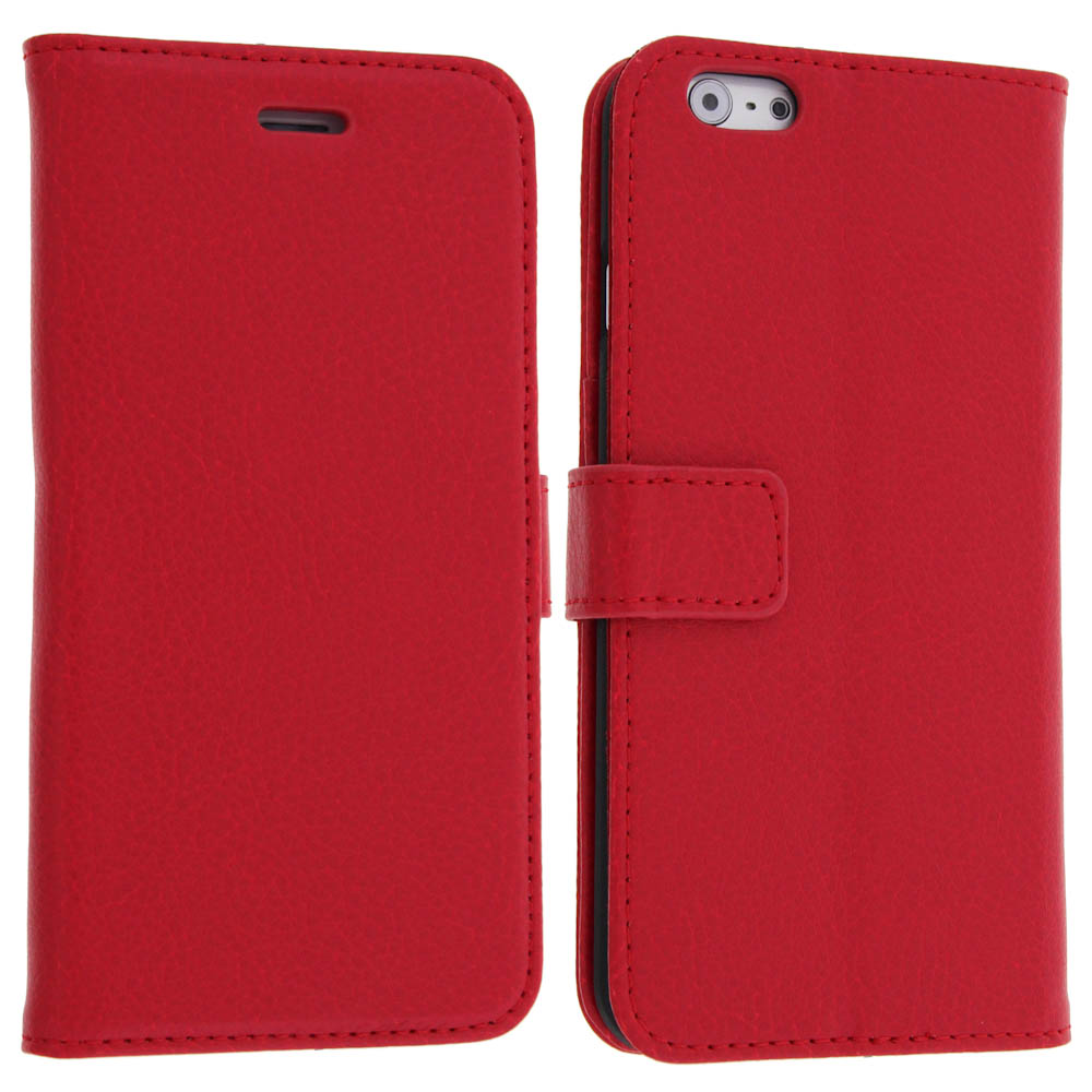Custodia per telefono rossa, aperta e chiusa, con chiusura magnetica.