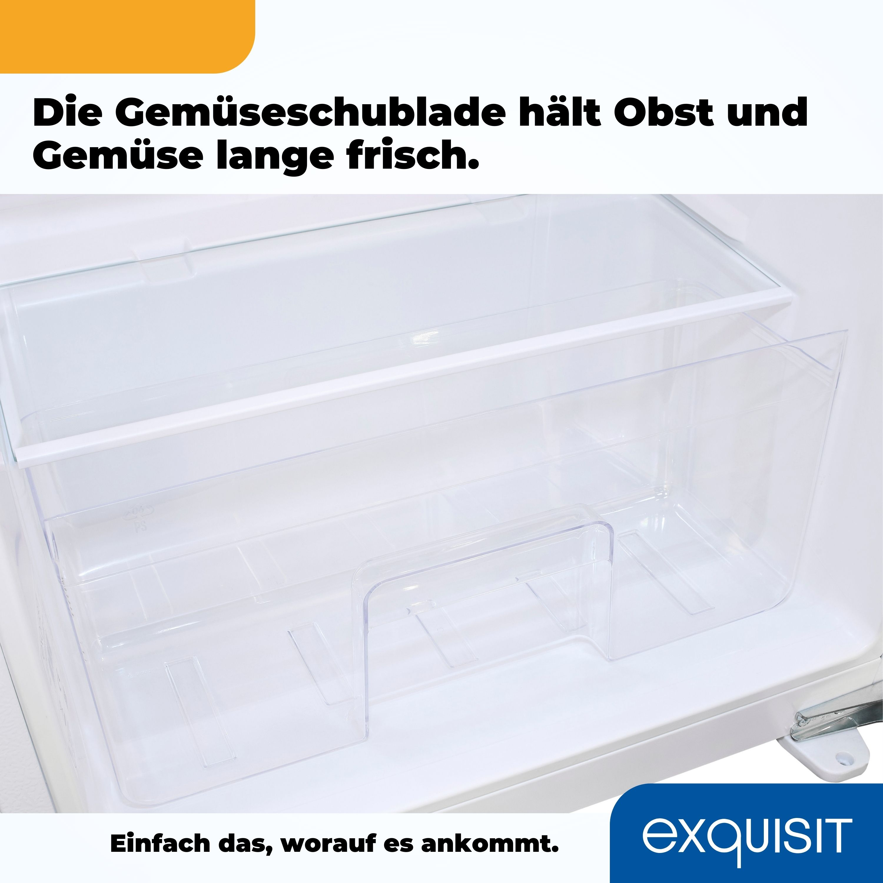 Klare Kühlschublade. Hält Gemüse und Obst frisch.