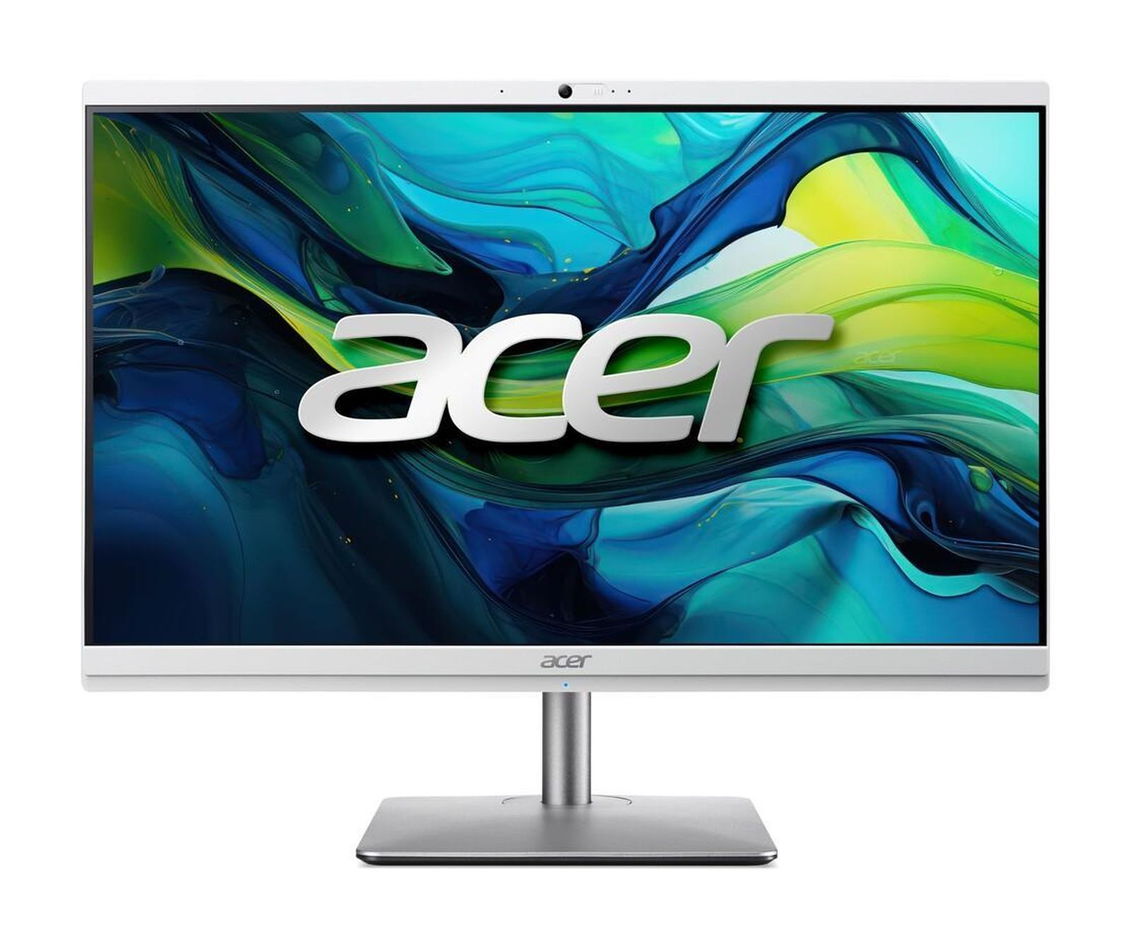 Monitor Acer bianco con sfondo colorato e logo Acer.