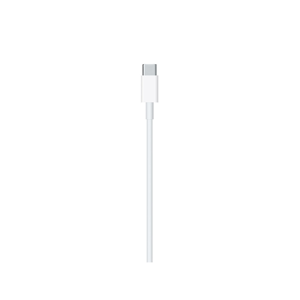 Biały kabel USB-C na białym tle. Kabel jest prosty i wyśrodkowany.
