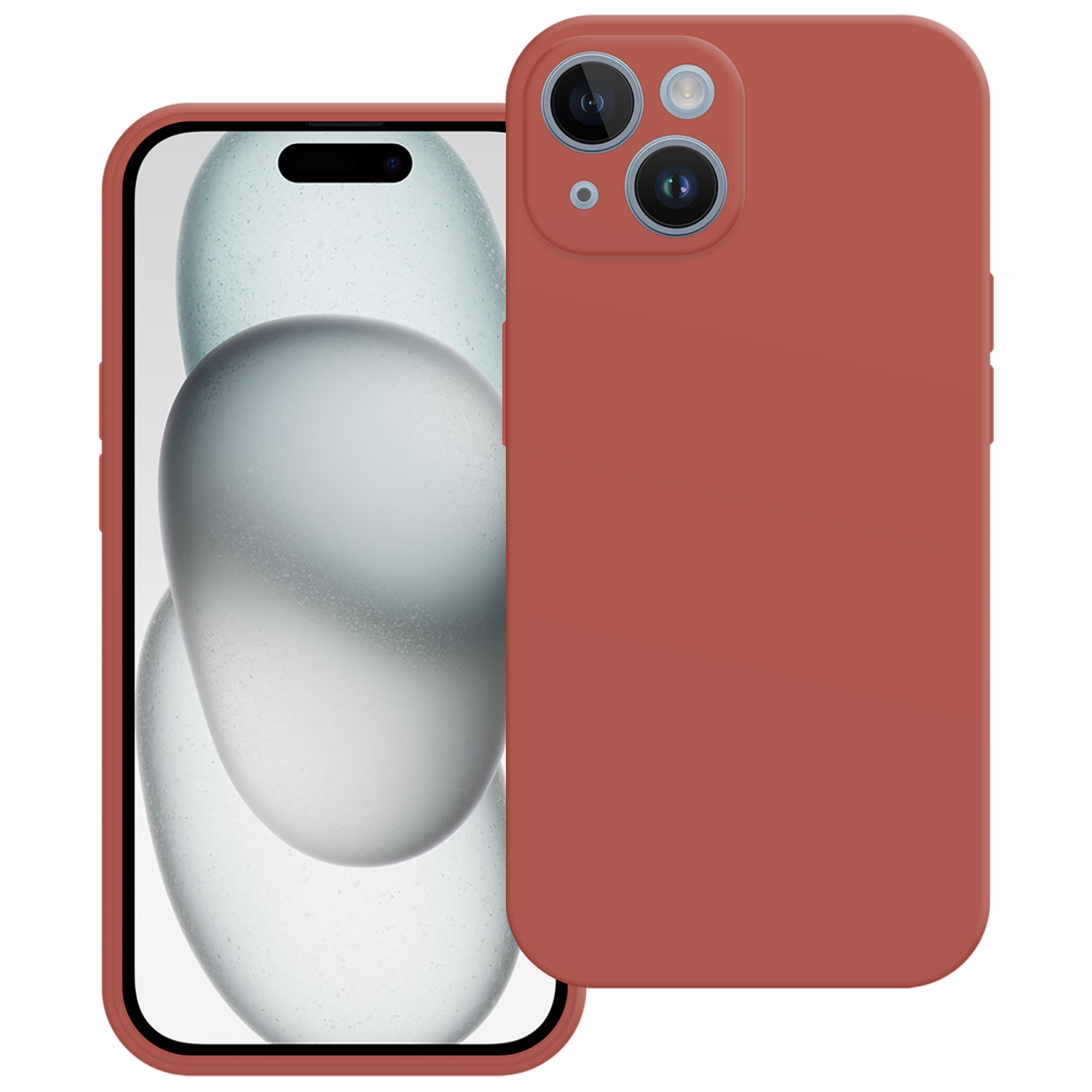 Ein Telefon mit roter Hülle, zeigt einen Bildschirm mit unscharfen Bildern.